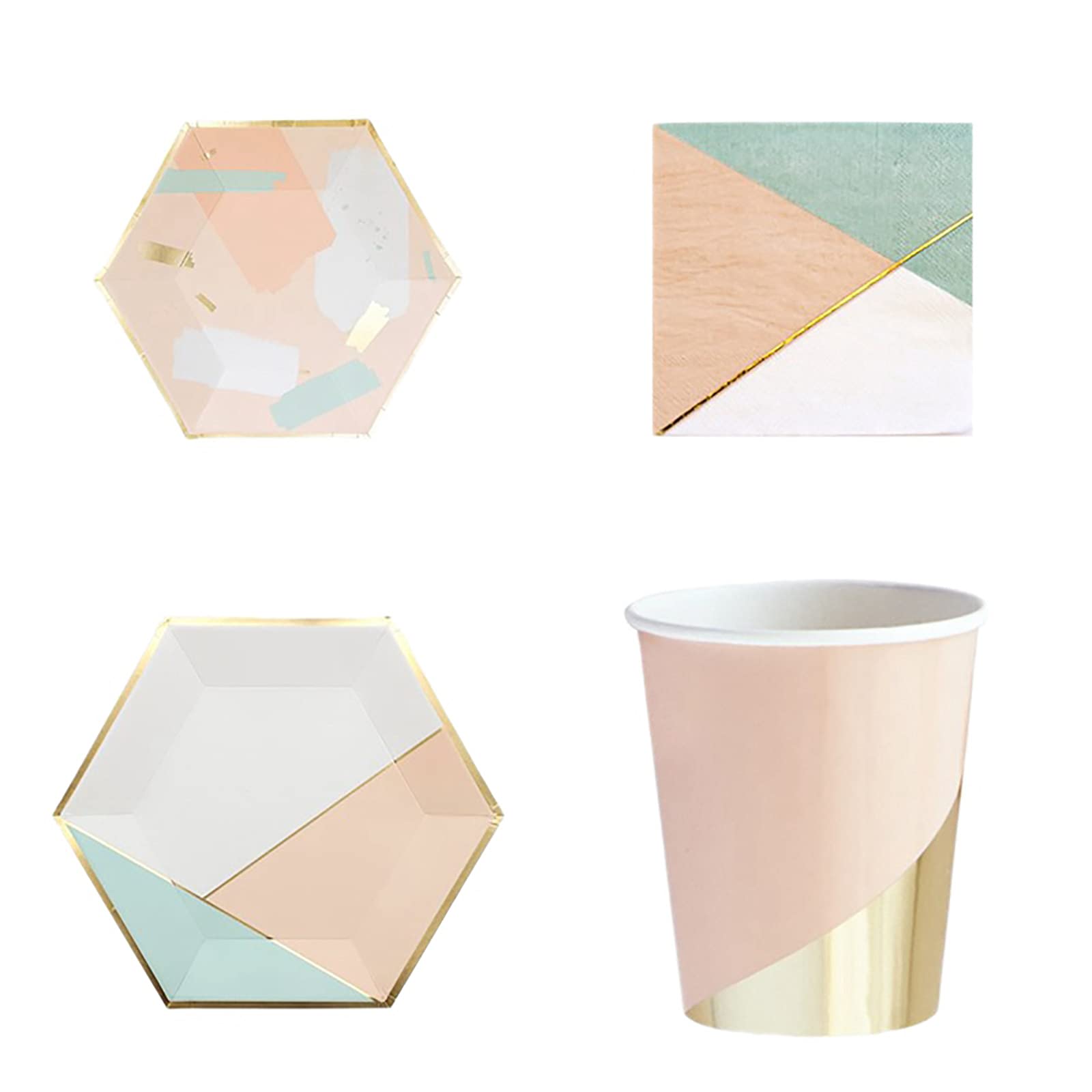 40-Piece Hexagon Disposable Dinnerware Set for Birthday, Prom & Cocktail Parties - Romantic Pink & Blue Plates, Cups & Napkins - Perfect for Picnics, Weddings & Outdoor Events