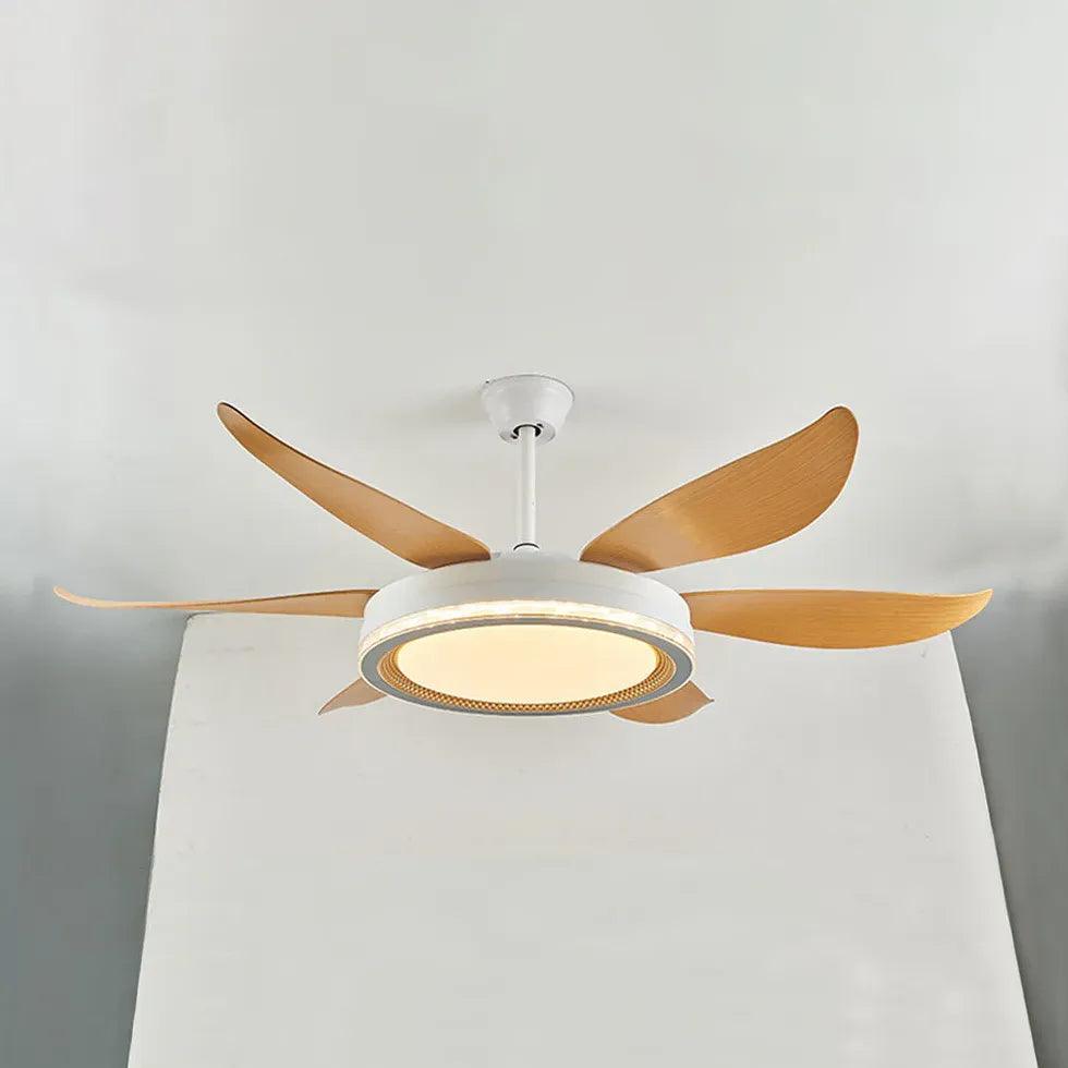 Wood Grain Blades White Ceiling Fan with Light - Modern Home Cooling & Lighting for Living Room, Bedroom, and Office