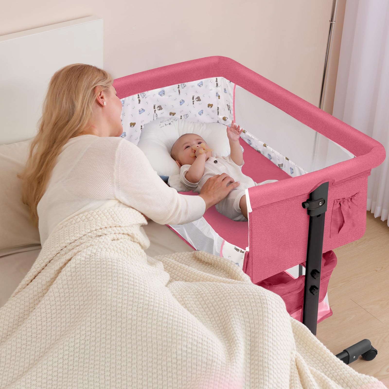**2024 New Style Baby Bassinet - Portable Foldable Bedside Sleeper Crib for Boys & Girls (Pink) | Perfect for Nursery, Travel & Co-Sleeping**