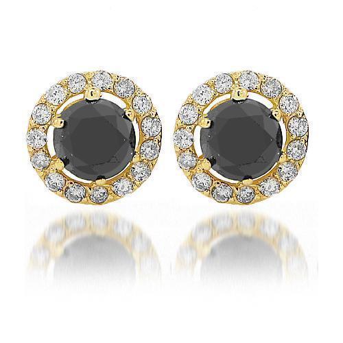 14K Yellow Solid Gold Black Diamond Stud Earrings - 6.50 Carat Total Weight (CTW) - Elegant & Timeless Jewelry for Women - Perfect for Weddings, Parties & Special Occasions