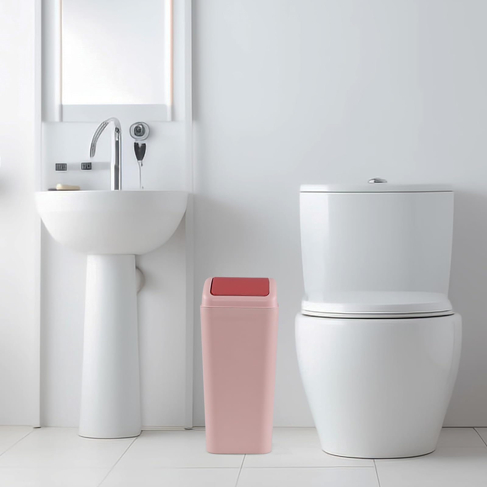 3 Gallon Swing-Top Trash Can with Lid - Durable Plastic Waste Bin in Pink - Perfect for Bathroom, Kitchen, Office & Dorm Room Organization