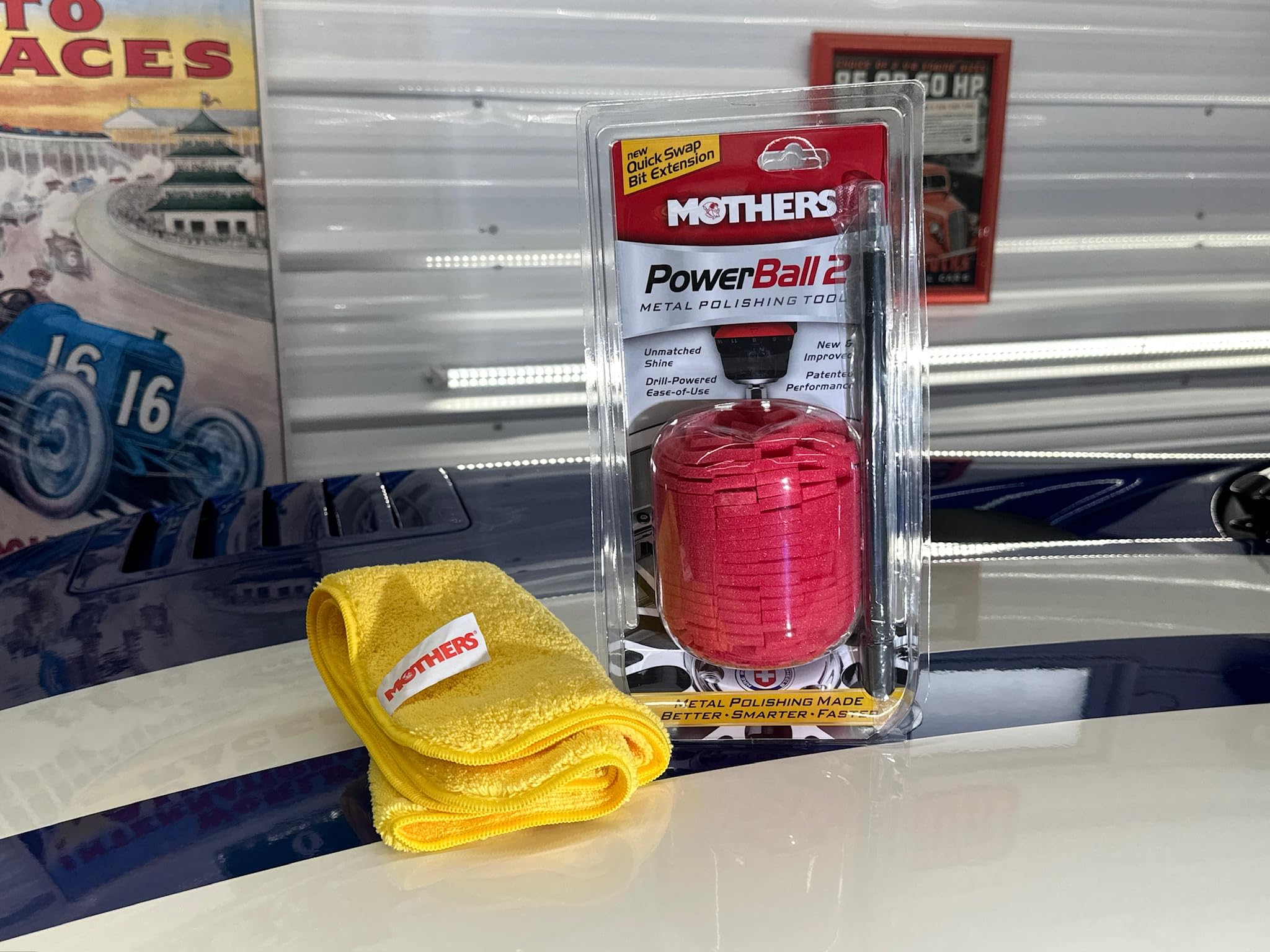 Mothers 05143 PowerBall 2 Metal Polishing Tool - Chrome Wheel Cleaner & Polisher for Cars, Motorcycles, RVs - Restores Shine to Alloy Rims, Bumpers, Exhaust Pipes