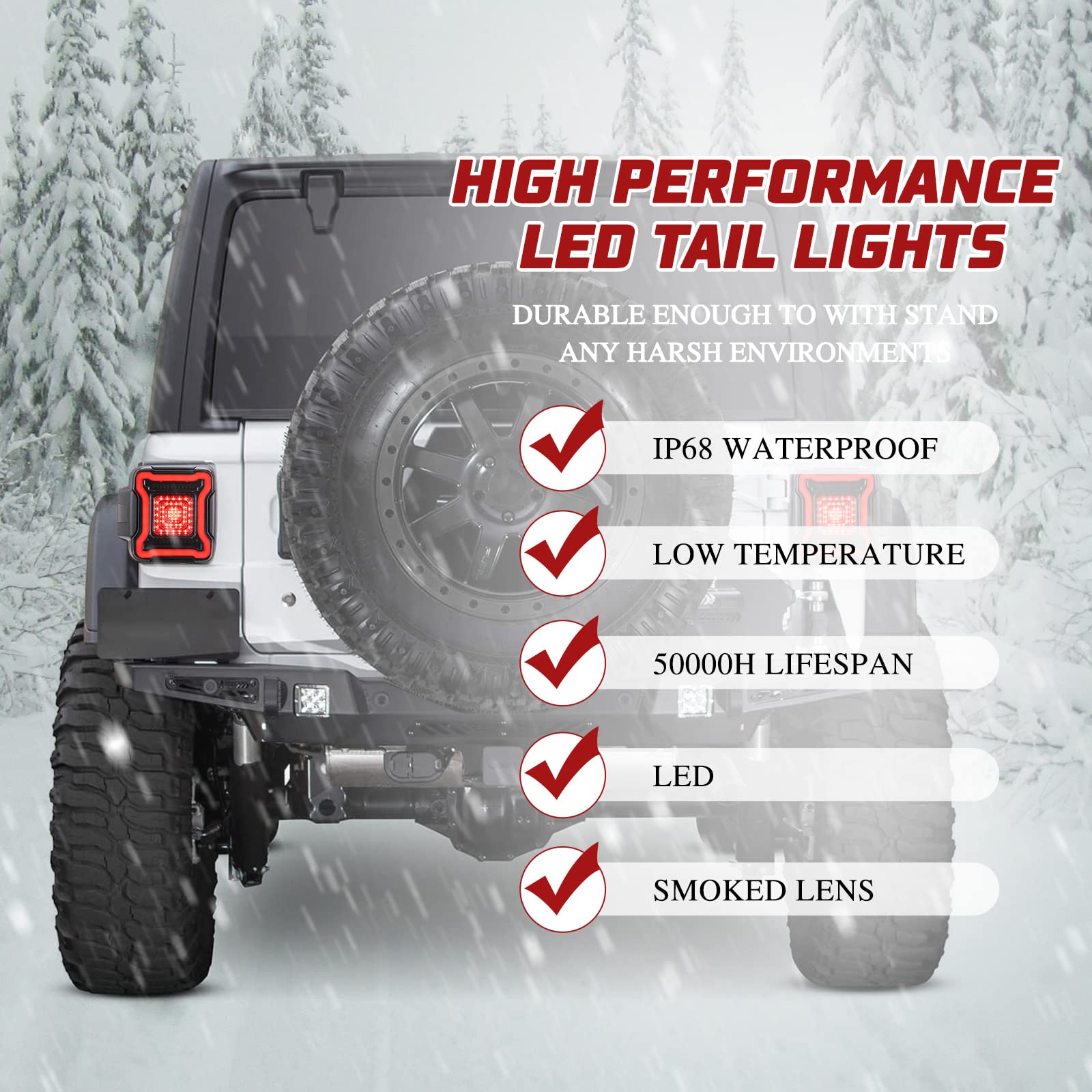 Smoked LED Tail Lights Replacement Kit for 2018-2022 Jeep Wrangler JL - Rear Brake Light, Turn Signal & Reverse Backup Assembly (Pair) - Upgrade Your Off-Road Adventure with Enhanced Visibility & Style