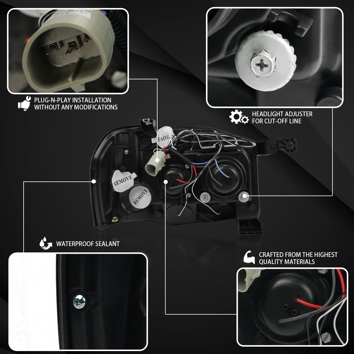 AUTOZENSATION Black Projector Headlights with LED Halo - Compatible with 2001-2004 Nissan Frontier (Left & Right Pair) | Upgrade Your Truck's Style & Night Visibility for Off-Roading & Daily Driving