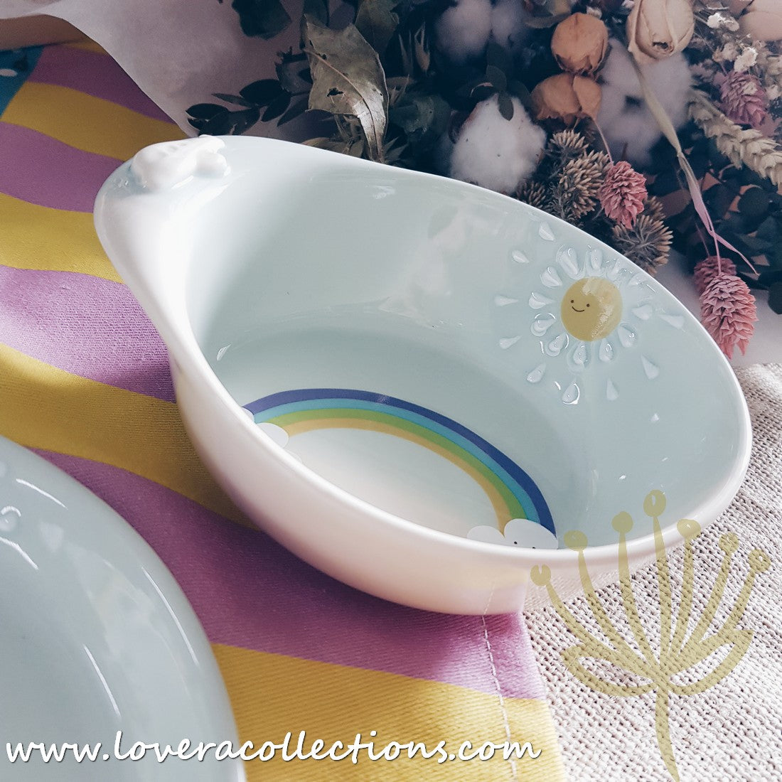 Chikudouen x Lovera Blue Balloon Kids Dinnerware Set - 4-Piece Children's Tableware Gift for Birthday & Holidays (Plates, Bowls, Cups & Utensils) - Perfect for Parties, Daily Meals & Special Occasions