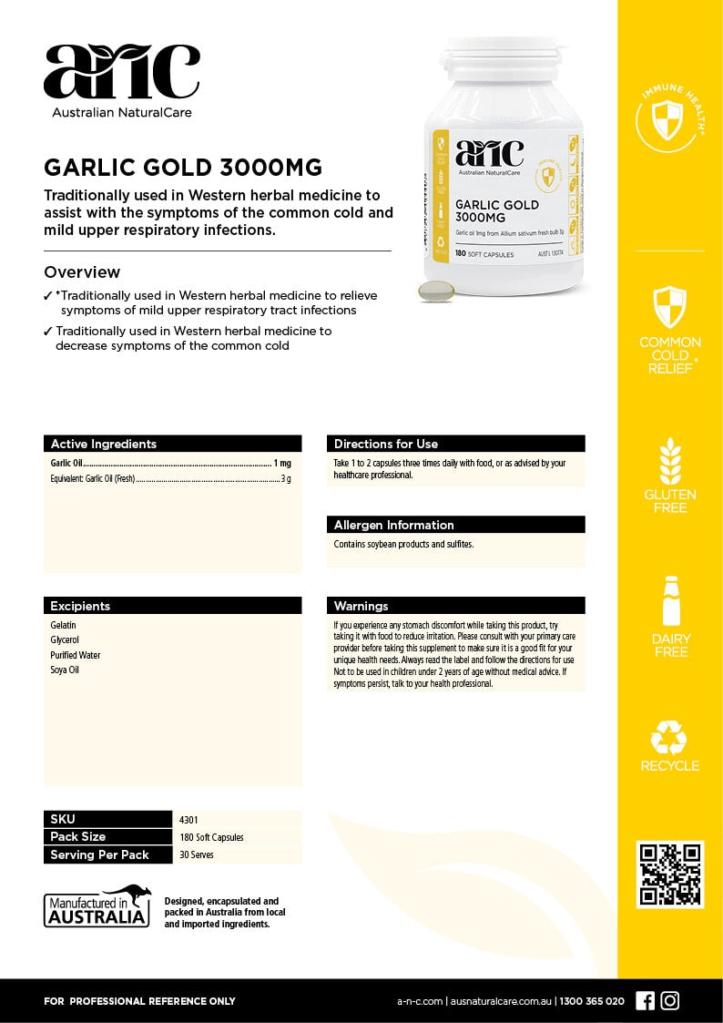 Australian Natural Care Garlic Gold 360 Capsules - Premium Garlic Supplement for Immune Support & Heart Health - Daily Wellness Boost for Adults & Seniors - Perfect for Cold Season & Cardiovascular Care