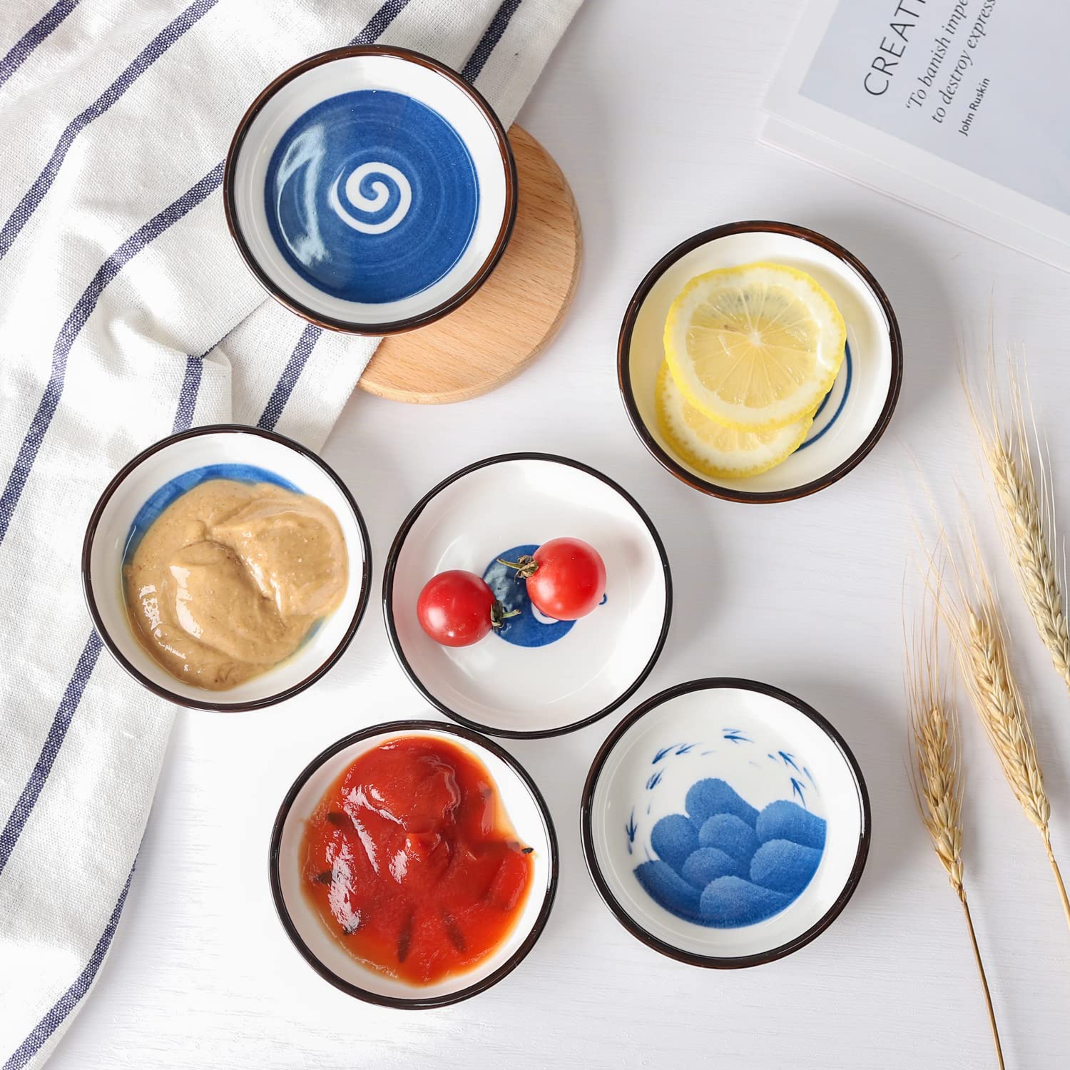 6-Piece Ceramic Soy Sauce Dipping Bowls Set - 3.5 Inch Japanese Style Sushi Dishes for Soy Sauce, Condiments & Dipping - Perfect for Sushi, Dumplings, Asian Cuisine & Dinnerware Presentation