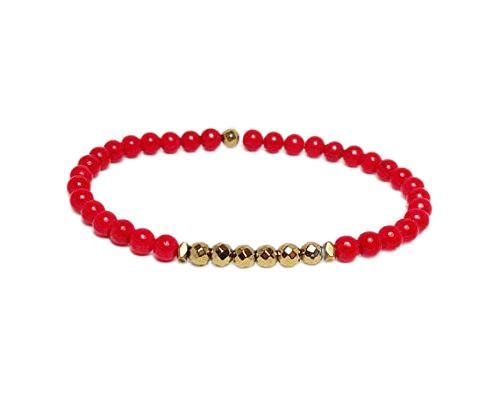 Men's & Women's 4mm Natural Red Jadeite Pyrite Hematite Beaded Bracelet - Healing Energy Stone Jewelry for Meditation, Yoga & Spiritual Wellness