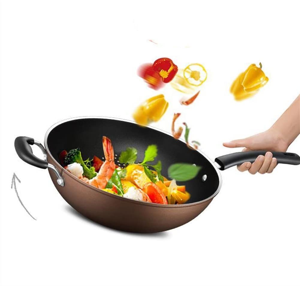 Nonstick Wok Pan with Lid - Flat Bottom Stir Fry Pan for Gas, Electric & Induction Stoves - Perfect for Asian Cooking, Stir-Frying & Sautéing