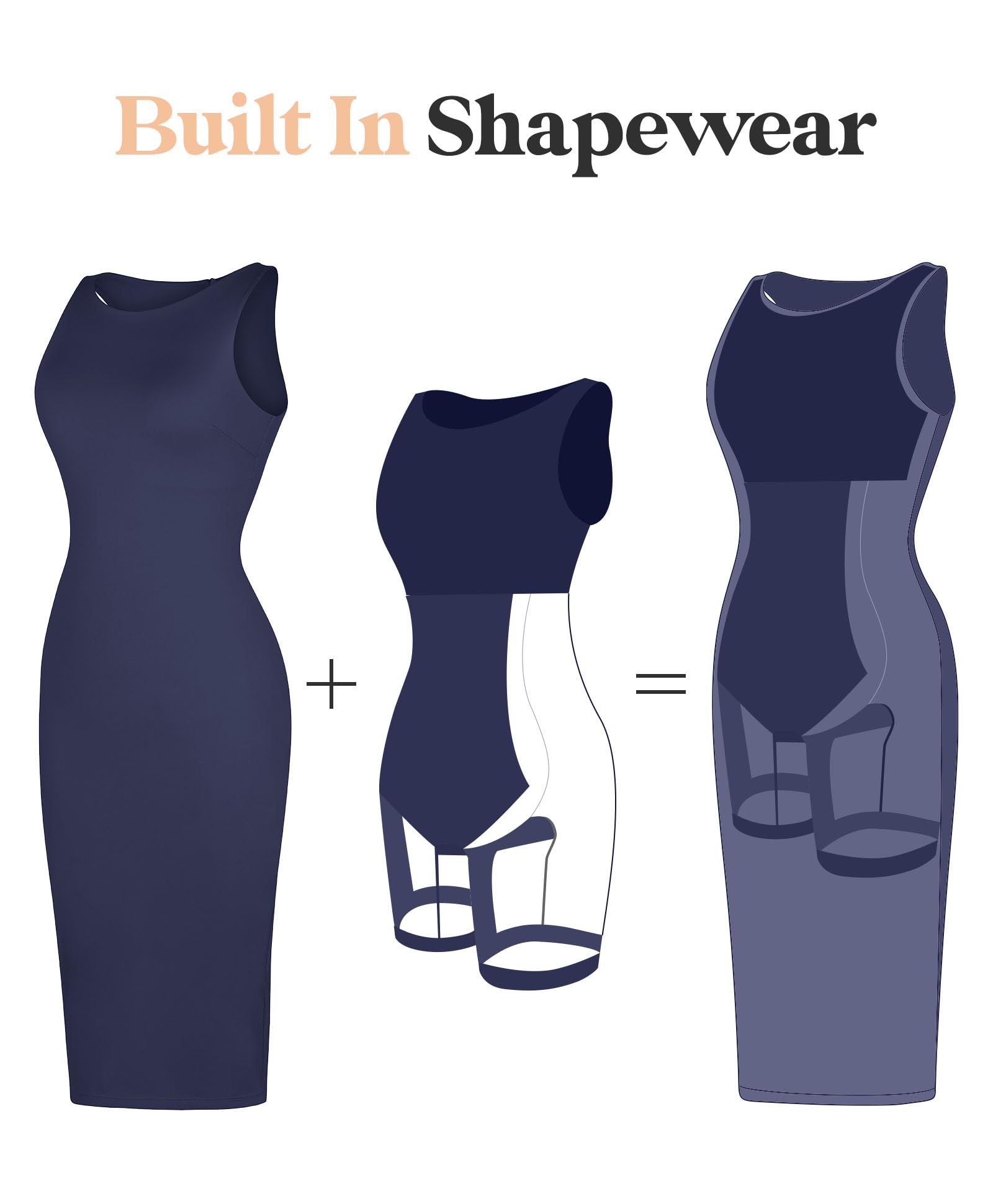Popilush Shapewear Dress for Women - Tummy Control Midi Work Dress, Elegant Sleeveless Boat Neck Pencil Dress for Office & Business Casual | Perfect for Work, Weddings & Special Occasions