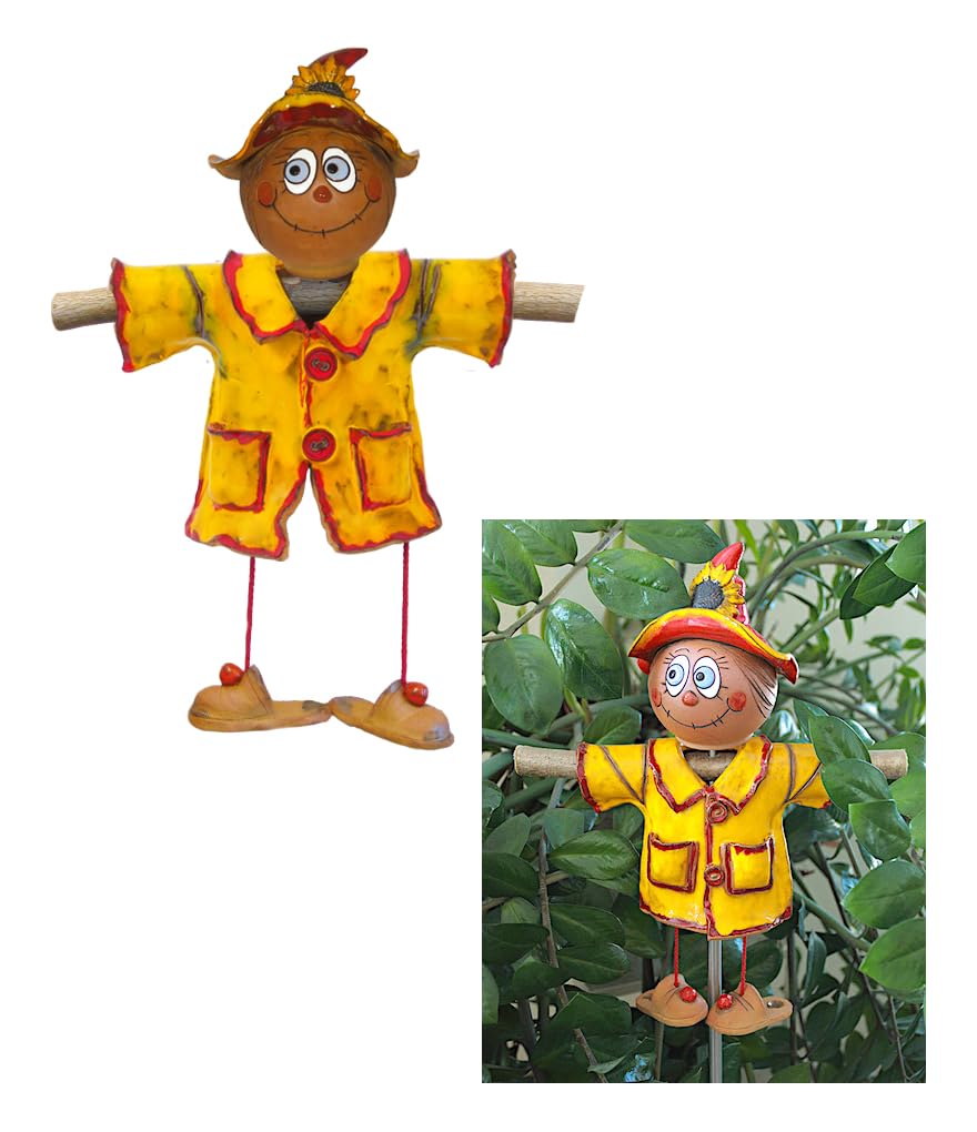 Handmade Frostproof Ceramic Scarecrow Lawn Stake - Yellow Outdoor Garden Decor Statue - Unique Gift for Gardeners (Men & Women) - Perfect for Yard, Patio & Farmhouse Decor