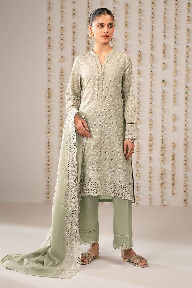 LUSH GREEN 3PC Ethnic Outfit Set (Shirt, Trouser & Dupatta) for Women - Traditional Indian Pakistani Formal Wear for Weddings, Parties & Festive Occasions