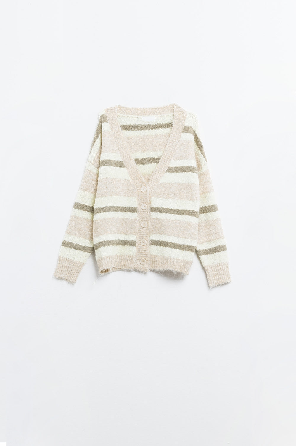 Soft Striped Beige Cardigan Sweater for Women - Cozy Knit Pullover for Fall & Winter - Perfect for Casual Outfits, Office Wear, and Lounging at Home