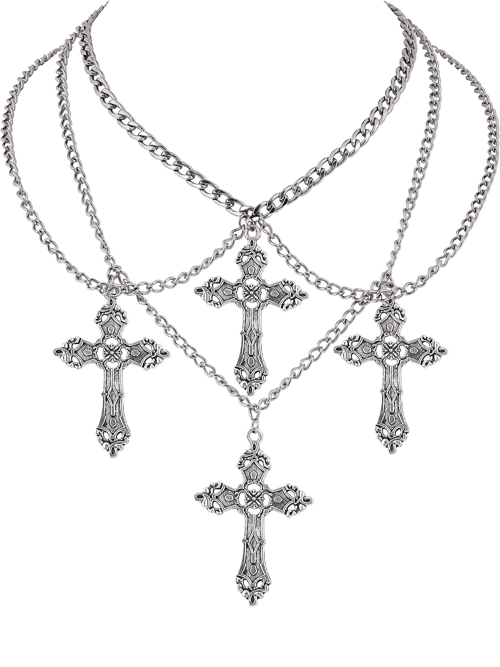 Gothic Punk Choker Necklace with Cross & Pentagram - Halloween Christmas New Year Goth Jewelry Gift for Women & Men - Perfect for Cosplay, Parties, and Alternative Fashion