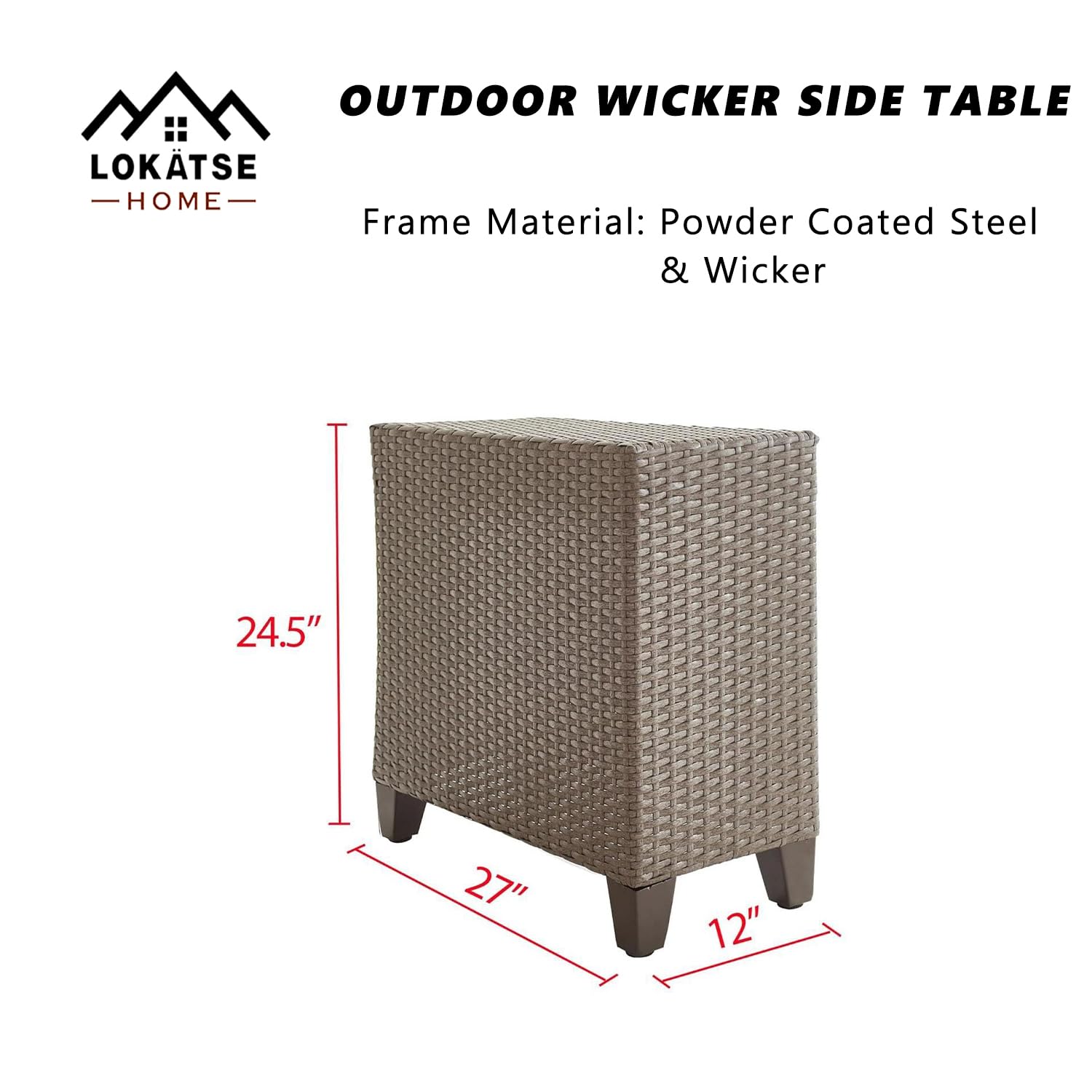 LOKATSE HOME Brown Rectangle Wicker Coffee Table - Rattan End Table for Outdoor Patio, Living Room & Garden Decor