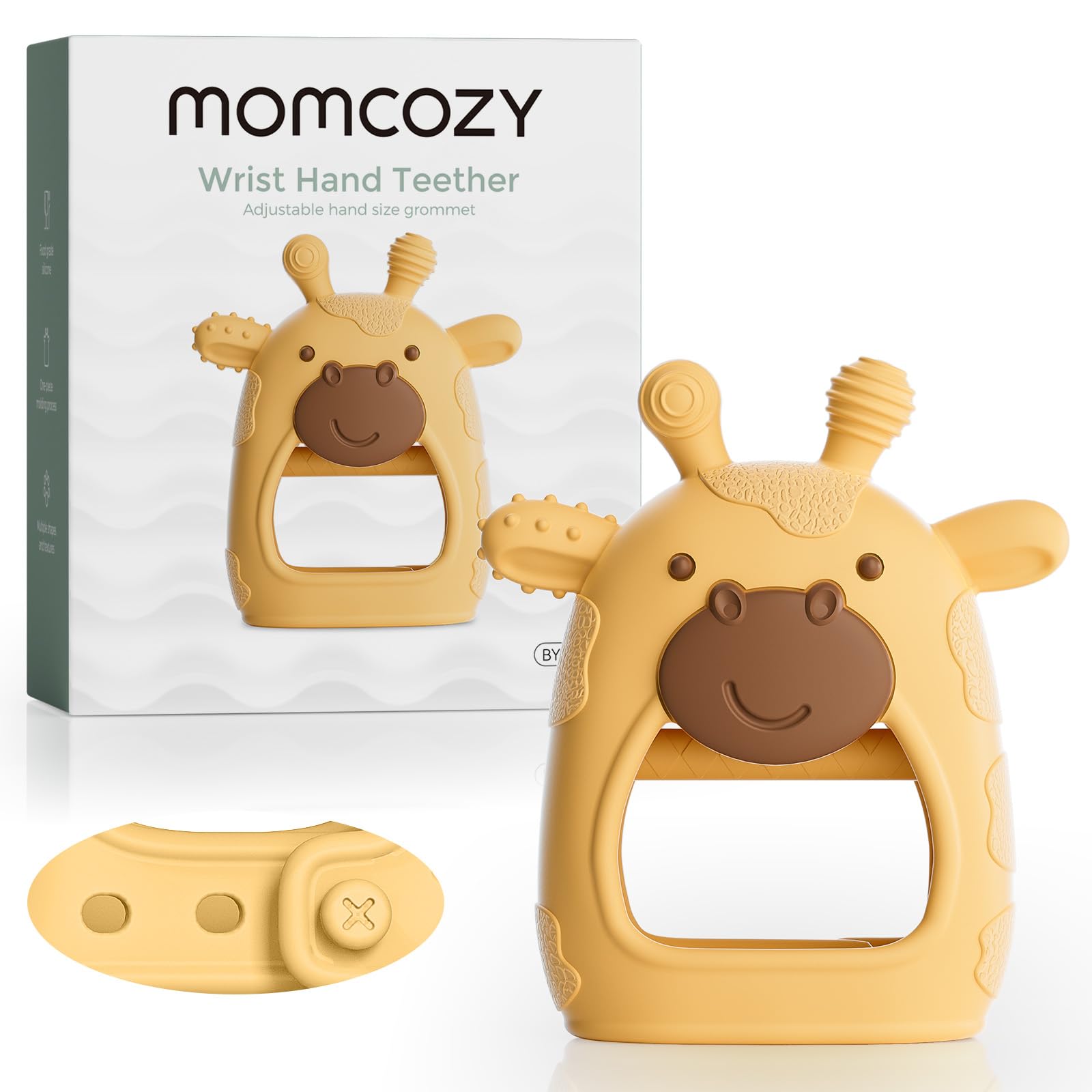 Momcozy Baby Teether Toys - Food Grade Silicone Teething Relief for Infants 0-12 Months | Safe & Soft Chewable Toy for Soothing Sore Gums | Perfect for Home, Travel & Daycare Use (Yellow)