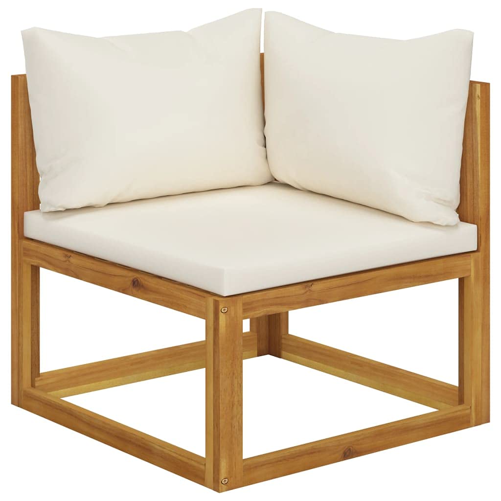 vidaXL 6-Piece Patio Lounge Set with Cushions & Coffee Table - Modern Cream Acacia Wood Outdoor Sectional Sofa for Garden, Backyard, Poolside & Patio Relaxation