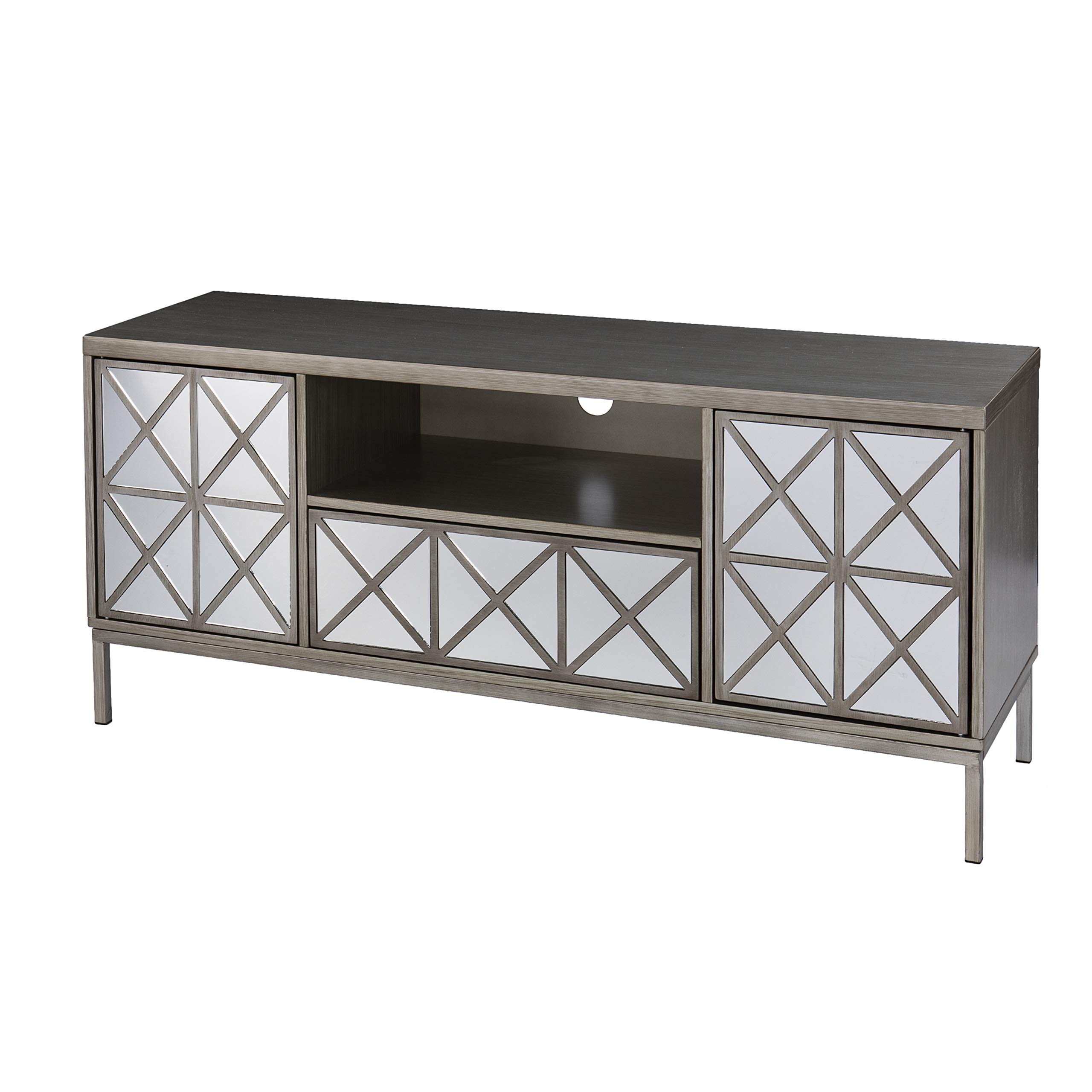 SEI Furniture Downley Storage TV Stand Media Console with Mirror Finish - Silver Modern Entertainment Center for Living Room, Bedroom, or Home Theater