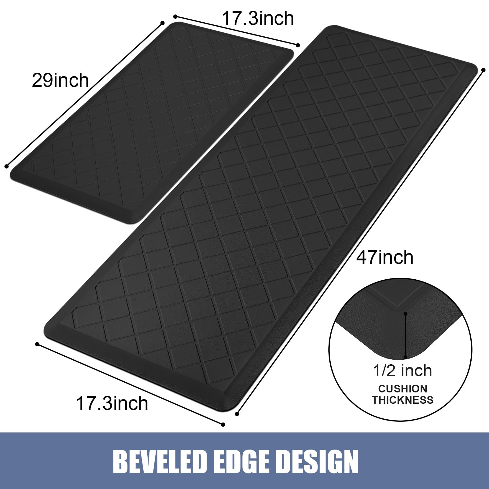 Premium Anti-Fatigue Kitchen Mats 2-Pack - Non-Slip Cushioned Floor Mats for Standing Comfort in Home Kitchen, Office, Laundry & Sink Areas - Heavy Duty Ergonomic Design with Comfort Foam - Black (Ideal for Cooking, Dishwashing & Prolonged Standing)