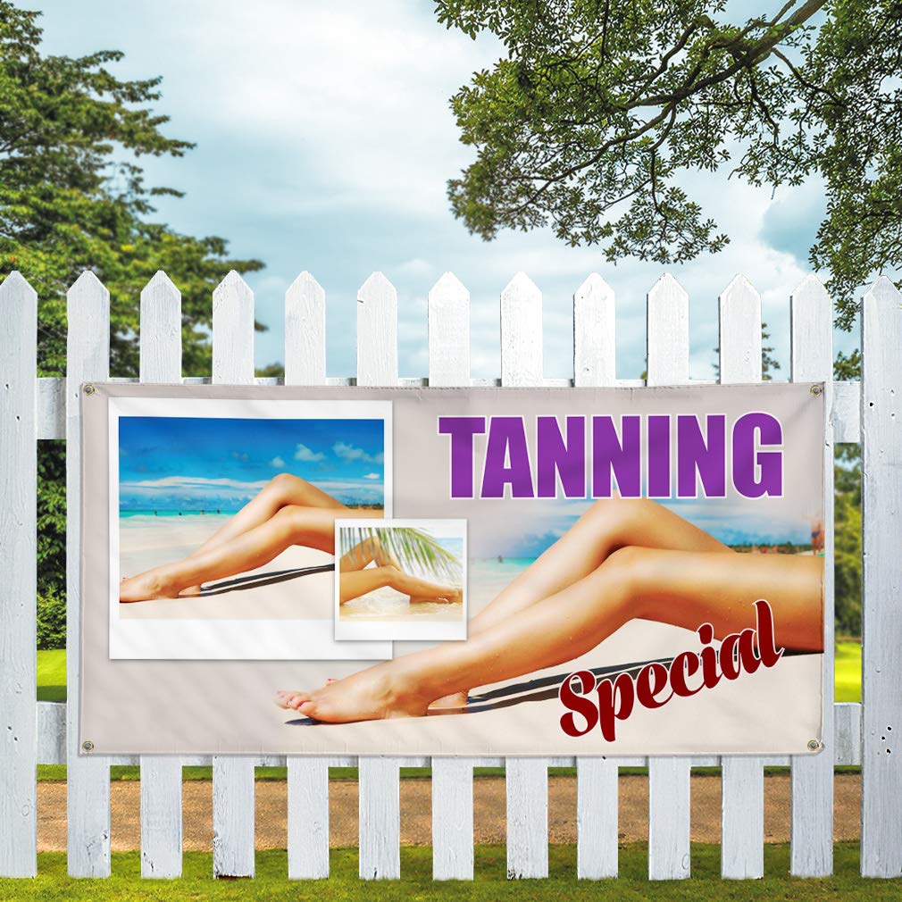 Custom Vinyl Banner 48x96 Inches - Weatherproof Outdoor Advertising Sign with 8 Grommets for Tanning Business, Yard Signs & Industrial Use | Durable Printing for Retail Stores, Events & Trade Shows