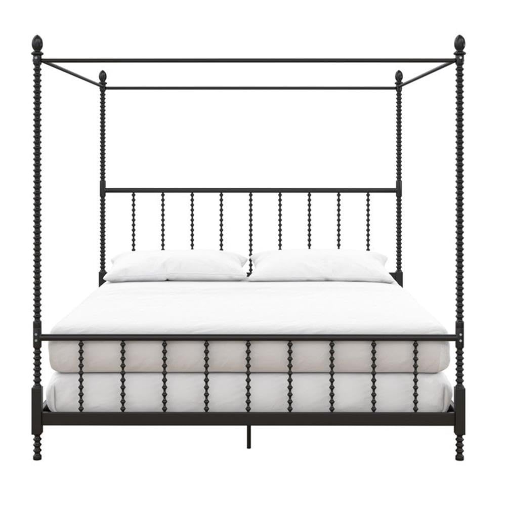 Pemberly Row King Size Canopy Bed Frame with Headboard & Footboard - Sturdy Metal Slats, No Box Spring Required, Easy Assembly - Perfect for Master Bedroom, Guest Room & Luxury Bedroom Decor