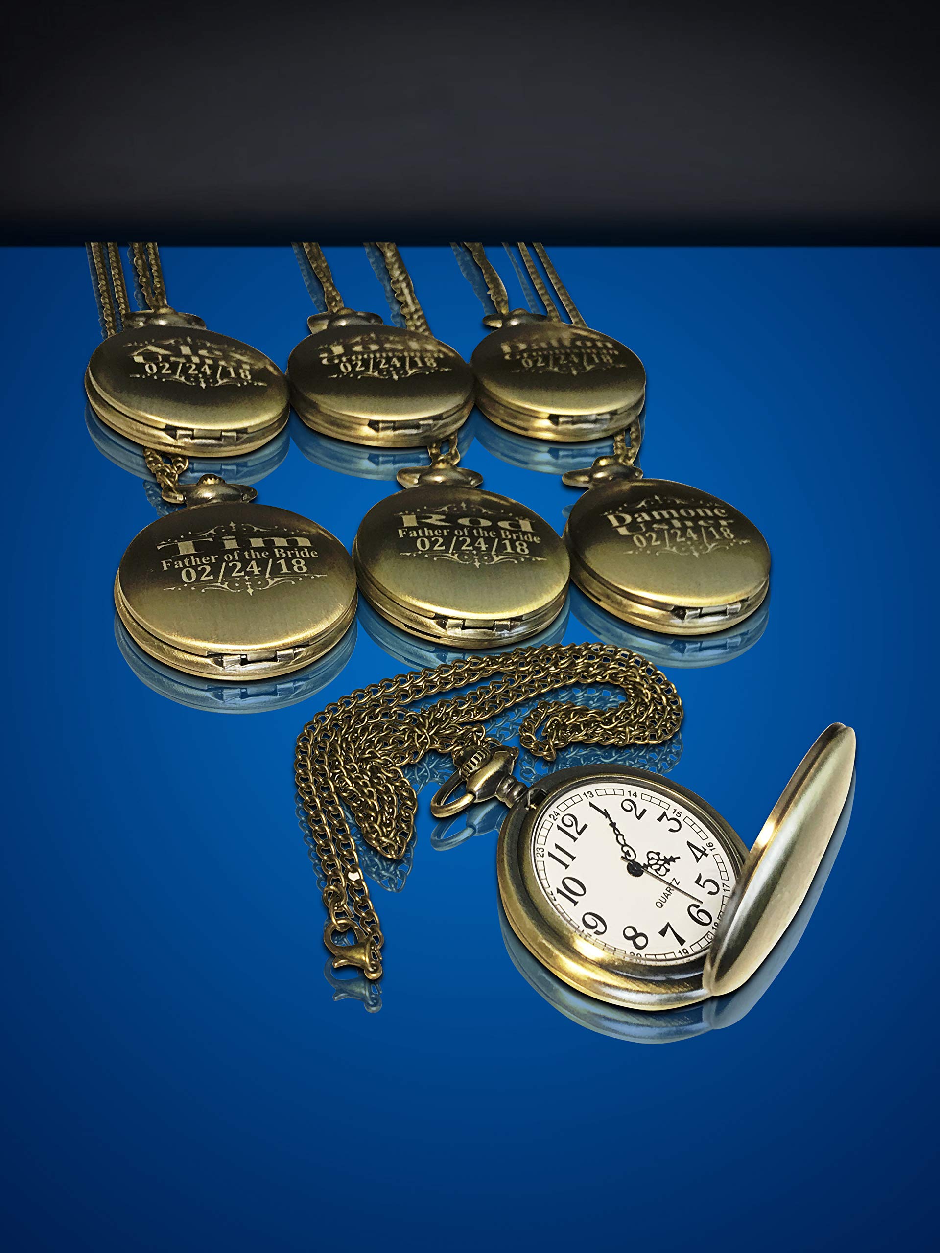 Personalized Pocket Watch Set for Groomsmen - 5 Unique Engraved Gifts with Chain & Gift Box in 4 Colors | Perfect for Weddings, Anniversaries & Special Occasions