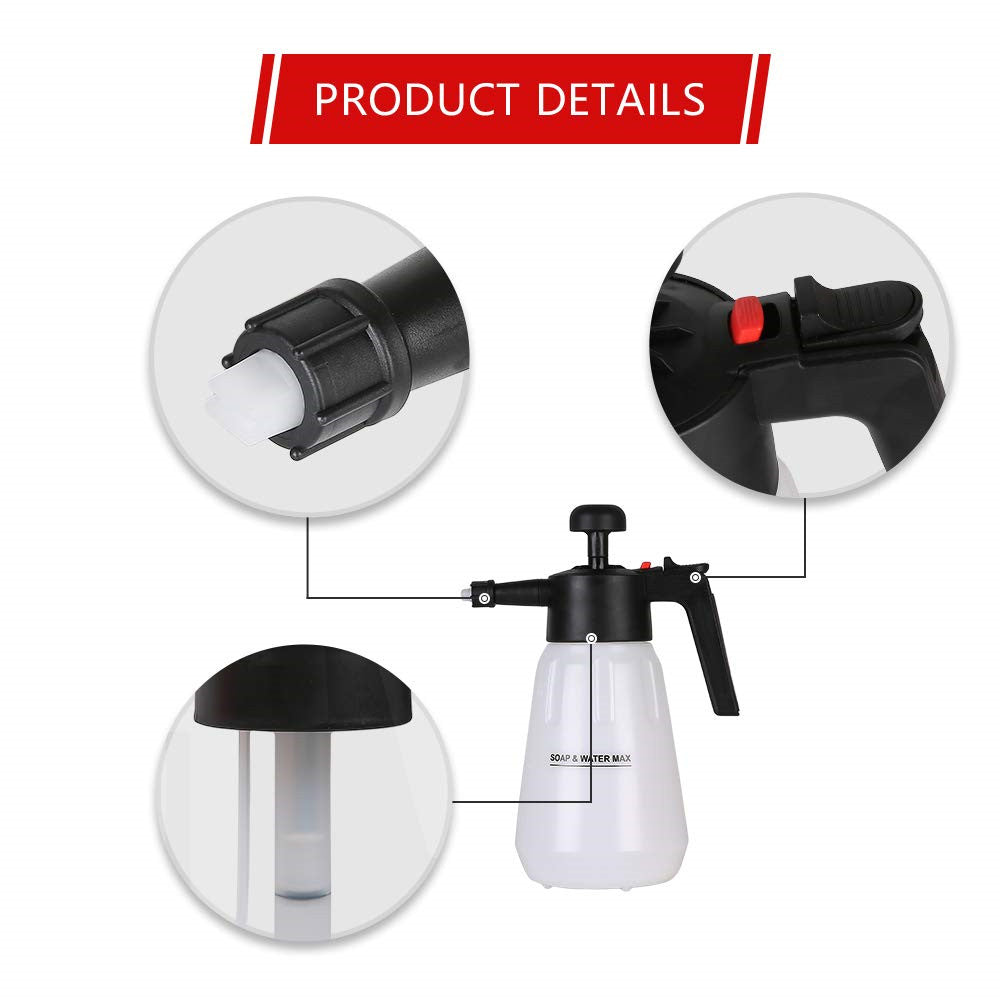 1.5L Hand Pump Foam Sprayer - Heavy Duty Foam Applicator for Car Wash, Cleaning & Gardening | Multi-Purpose Foam Spray Bottle for Detergent, Soap & Chemical Solutions