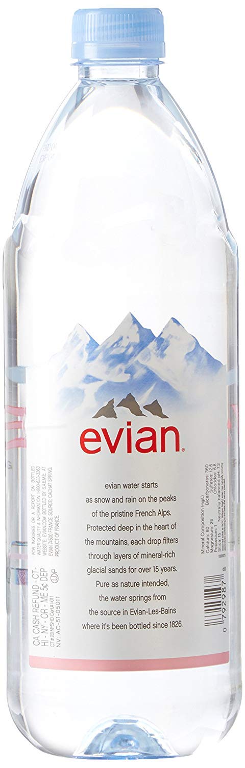 Evian Natural Spring Water - 12 Bottles (1 Liter Each) | 3 Cases (36 Count Total) | Naturally Filtered, Mineral-Rich | Perfect for Home, Office, Gym & Outdoor Activities