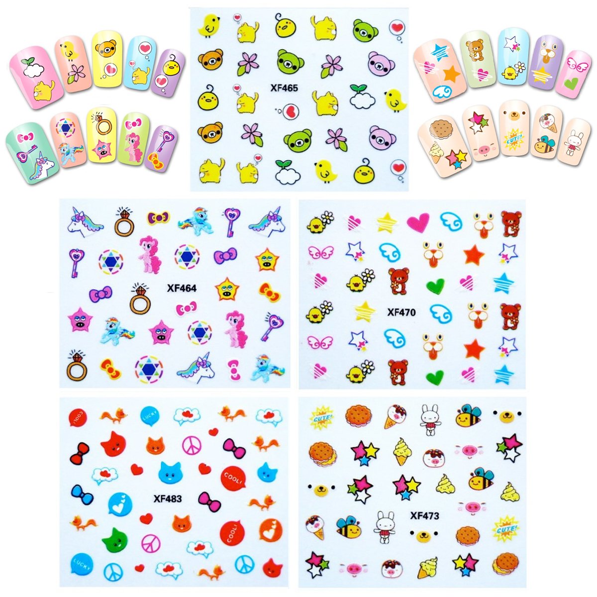 ALLYDREW Funky Cute 3D Nail Art Stickers - 10 Sheets with 300+ Unique Nail Decals for DIY Manicure | Perfect for Parties, Weddings, Salons & Everyday Nail Art Designs
