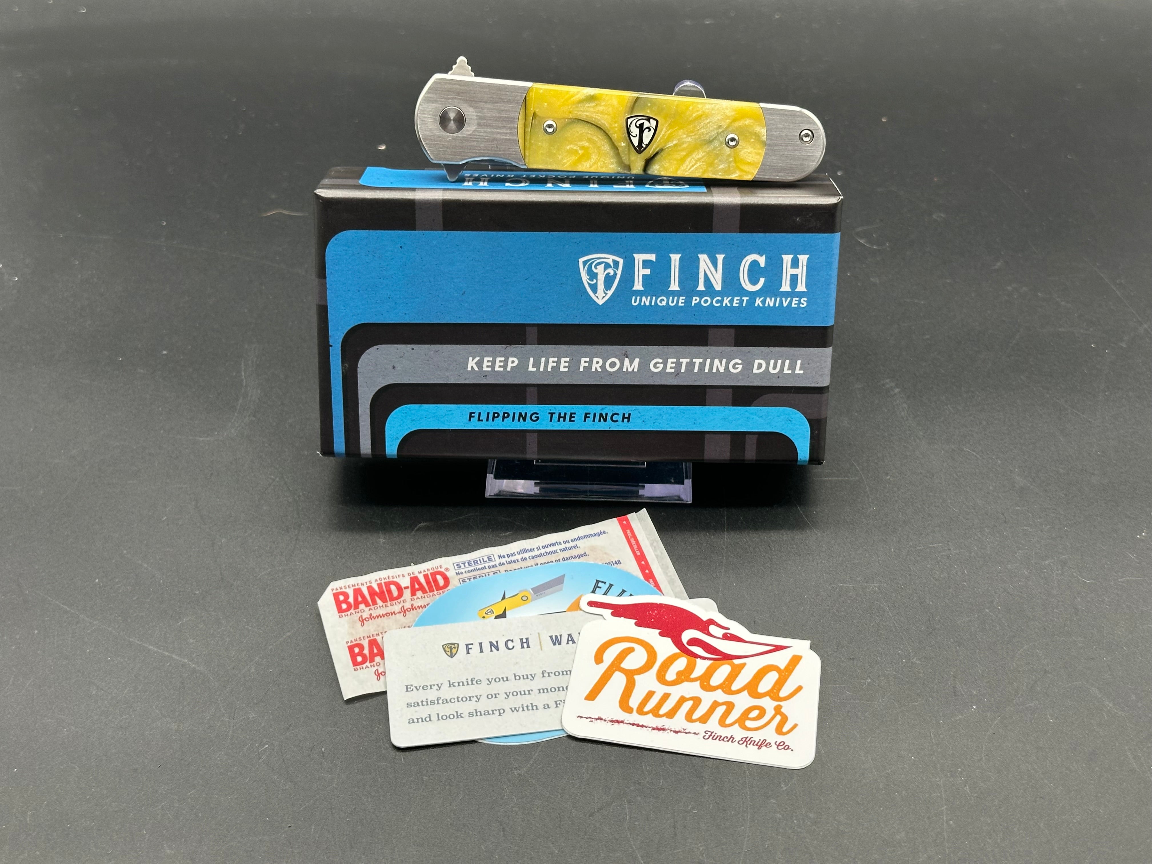 Finch Roadrunner Hornet Folding Knife - Stainless Steel Liner Lock, Yellow Resin Handle, 154CM Satin Blade - EDC, Camping & Outdoor Survival Tool