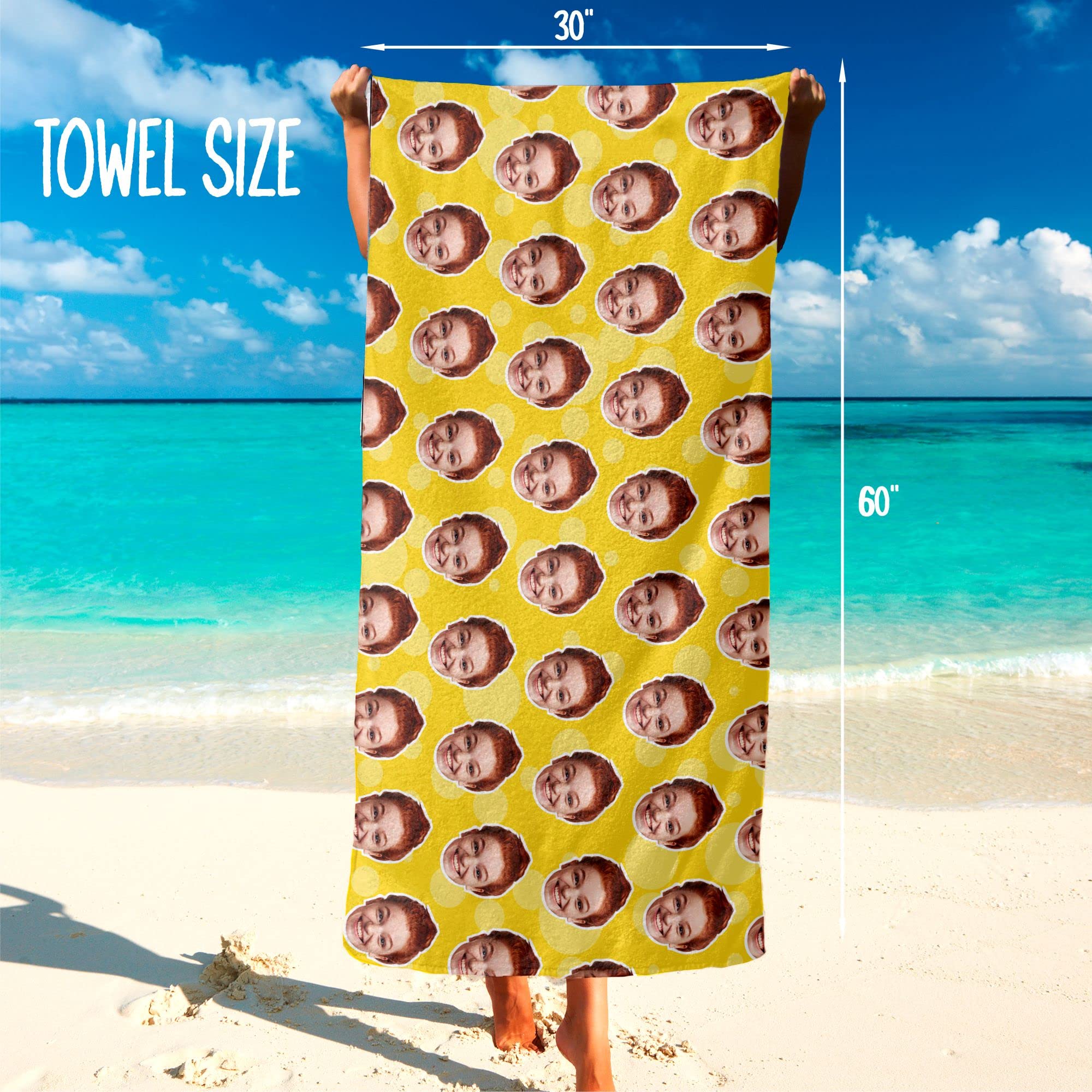 Custom Photo Beach Towel 30x60 Inches - Personalized with Your Picture, Sand-Free Quick Dry Towel for Adults & Kids - Funny Unique Gift for Him Her - Perfect for Beach, Pool, Vacation & Summer Travel