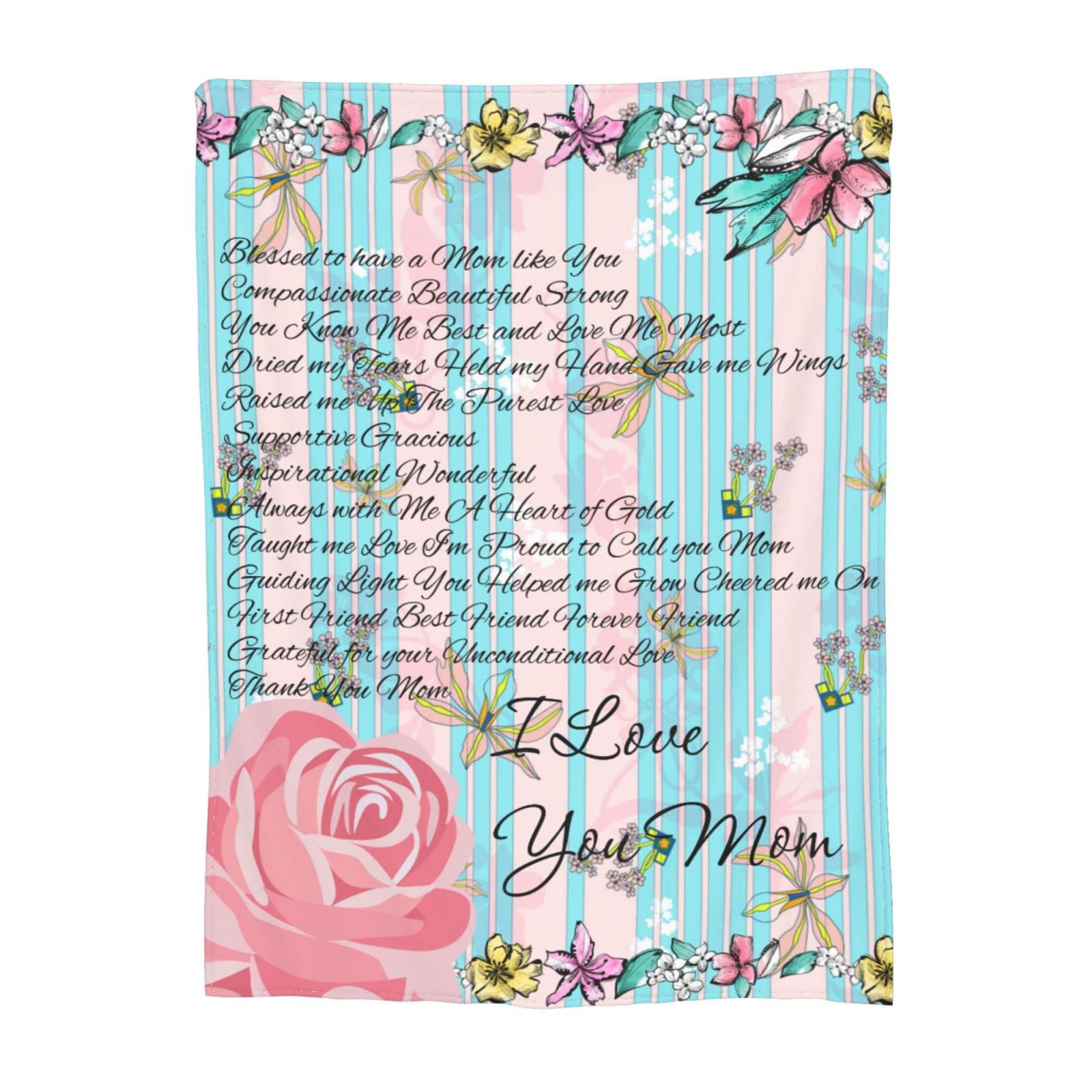 Soft I Love You Mom Gift Blanket - 60x50 Inch Cozy Throw for Mother's Day, Birthday, Christmas - Unique Present from Daughter or Son - Perfect for Snuggling on the Couch or Bed