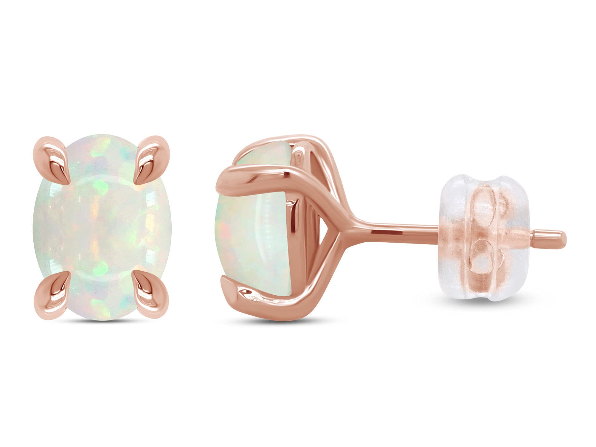 GEMVIO 4-Prong 1.25 Carat Oval Cut 7x5mm Natural Opal Stud Earrings in 10K/14K/18K Solid Gold - Elegant Solitaire Jewelry Gift for Women, Perfect for Weddings, Anniversaries & Special Occasions