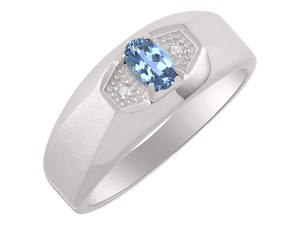 Rylos Men's Sterling Silver Classic Designer Ring - 6X4MM Oval Gemstone & Sparkling Diamond - Birthstone Rings for Men - Sizes 8 to 13 - Perfect for Weddings, Anniversaries, and Gifts