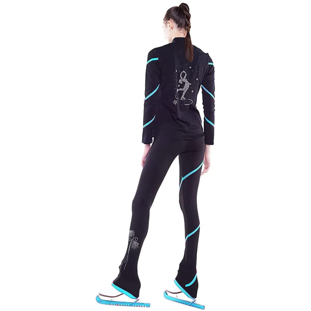 LIUHUO Women's Figure Skating Spiral Jacket & Fleece Pants Set - Warm Winter Training Outfit for Ice Skating Practice & Cold Weather Activities (Yellow)