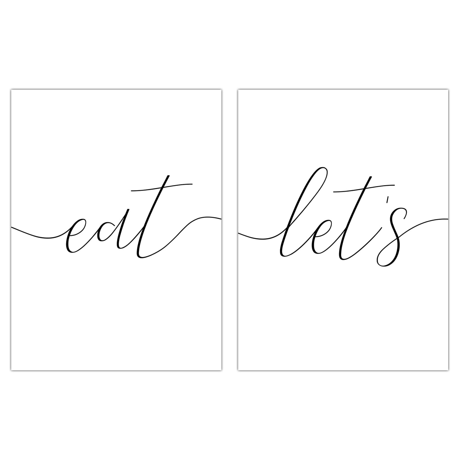Modern Kitchen Wall Art - Let's Eat Sign Dining Room Decor Set of 2 (12x16 Inch) | Black Food-Themed Unframed Pictures for Kitchen & Dining Area | Perfect for Home, Restaurant or Cafe Decor