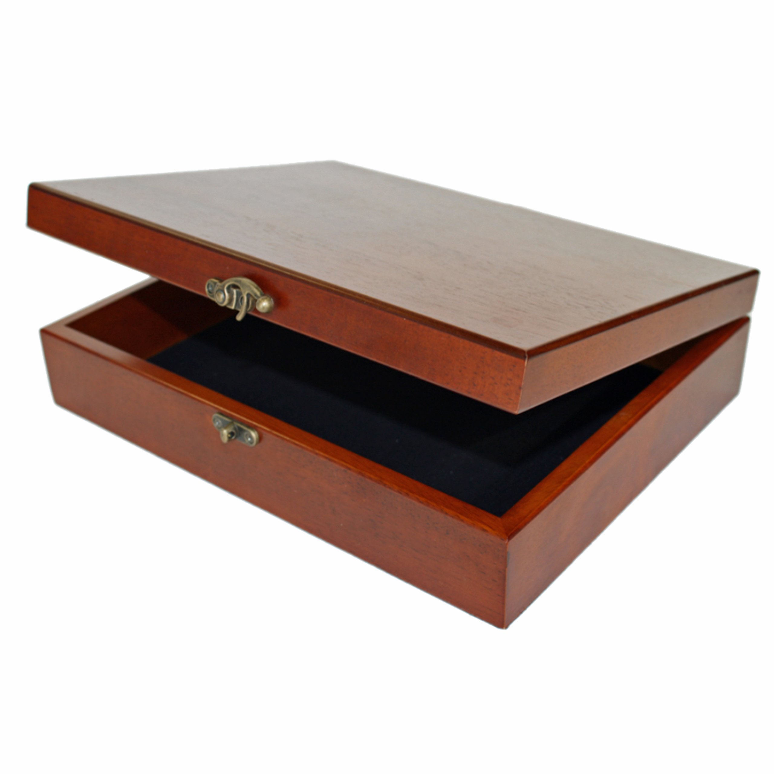 Old World Wooden Treasure Box with Brass Latch - Light Cherry Finish for Jewelry Storage