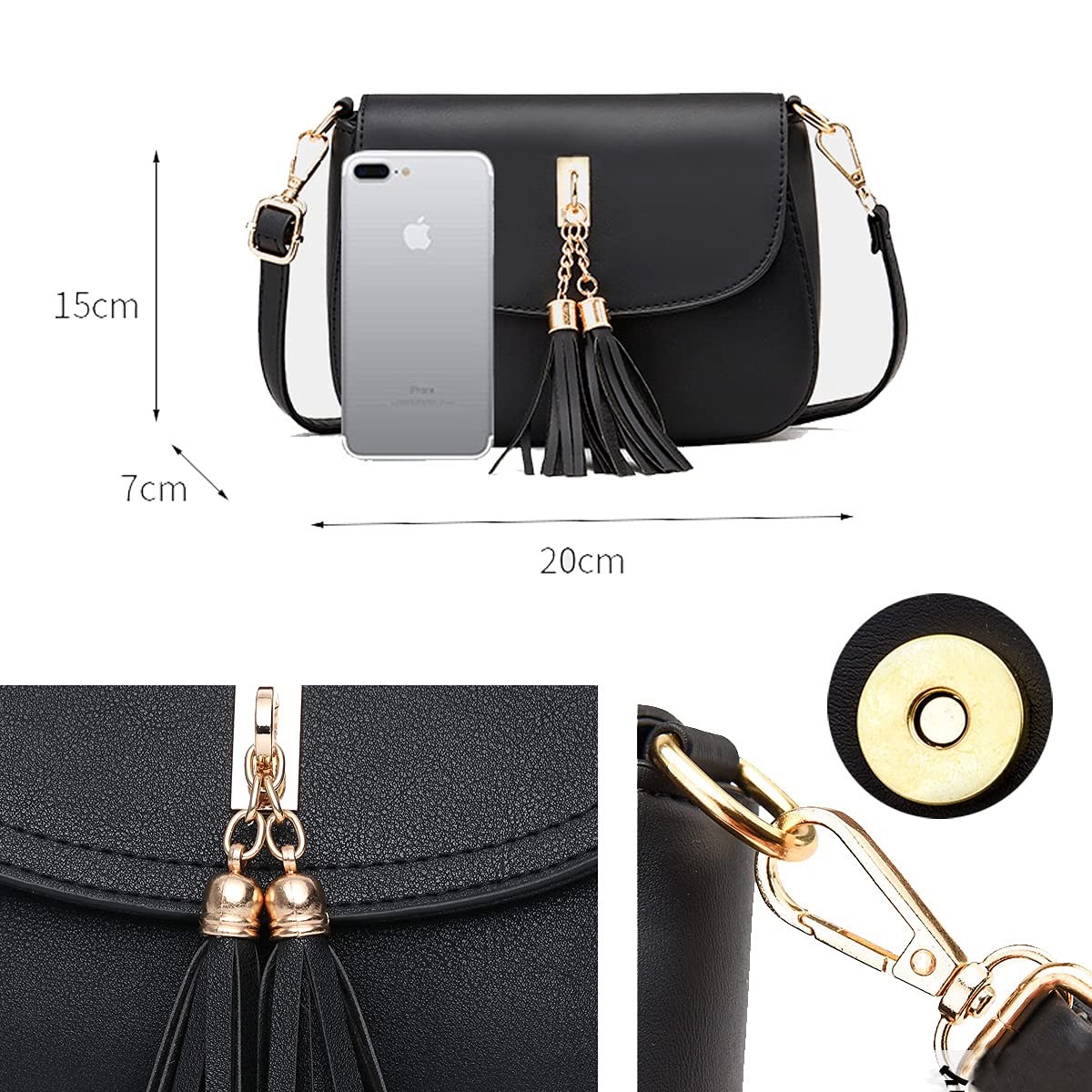 Women's Fashion Quilted Crossbody Bag PU Leather Small Shoulder Purse - Stylish & Lightweight for Daily Use, Travel, Shopping & Work (Black)
