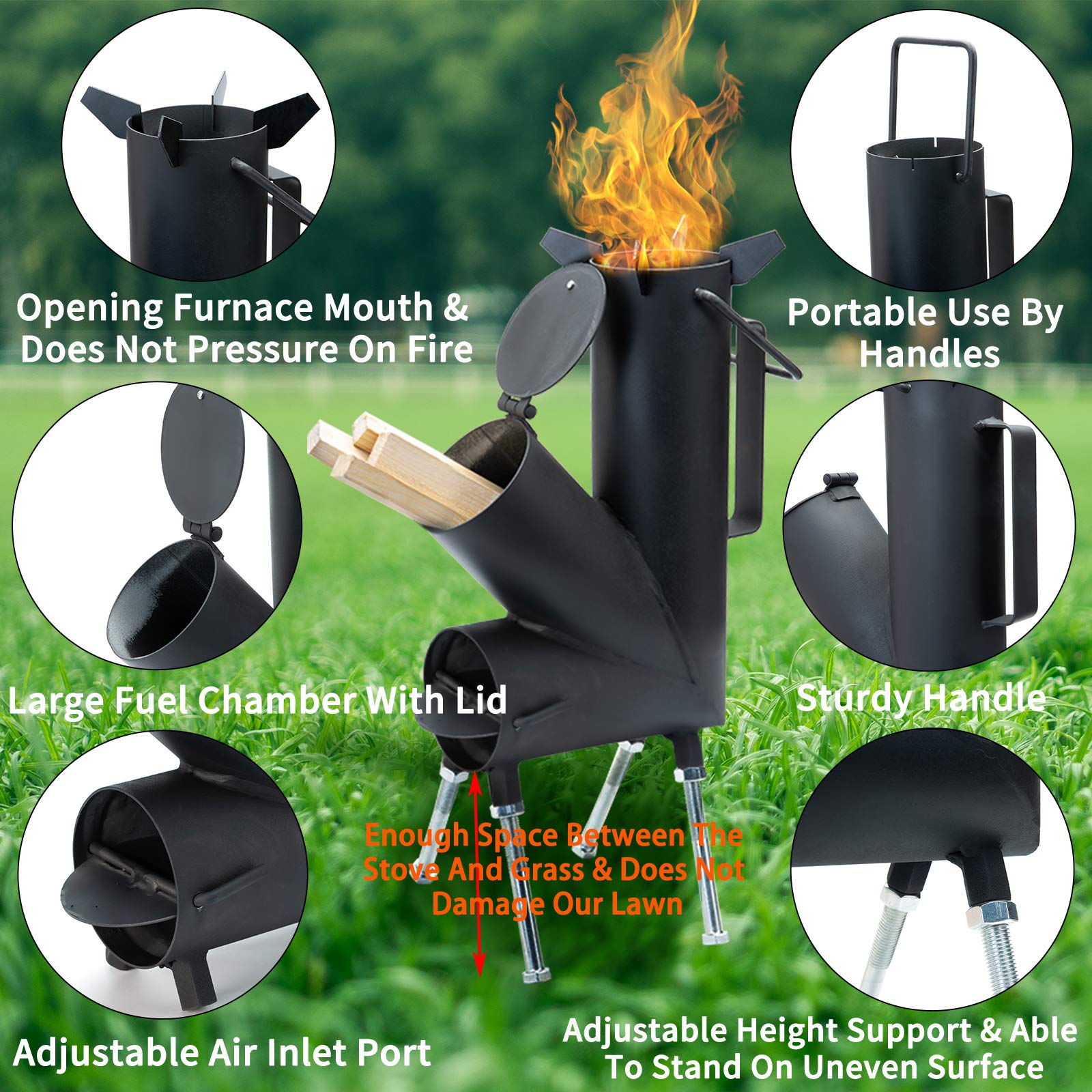 Portable Rocket Stove - Lightweight Wood Burning Camping Stove with Fire Poker | Perfect for Backpacking, Survival Gear & Outdoor Cooking | Great for Camping, Hiking, Picnics & Emergency Preparedness