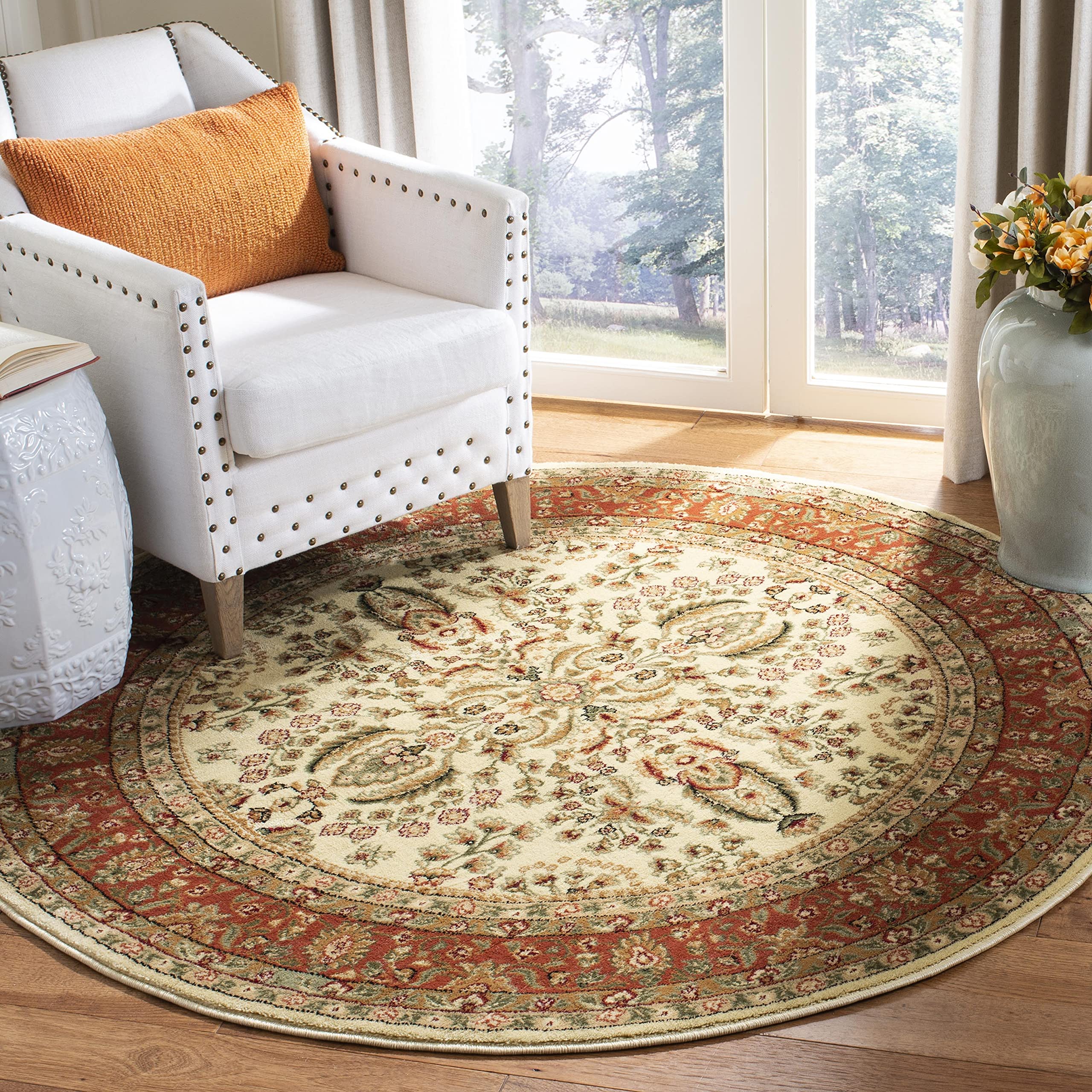 SAFAVIEH Lyndhurst Collection 8' Round Ivory/Rust LNH214R Traditional Oriental Non-Shedding Area Rug for Dining Room, Entryway, Living Room & Bedroom | Perfect for Home Decor, Warmth & Noise Reduction