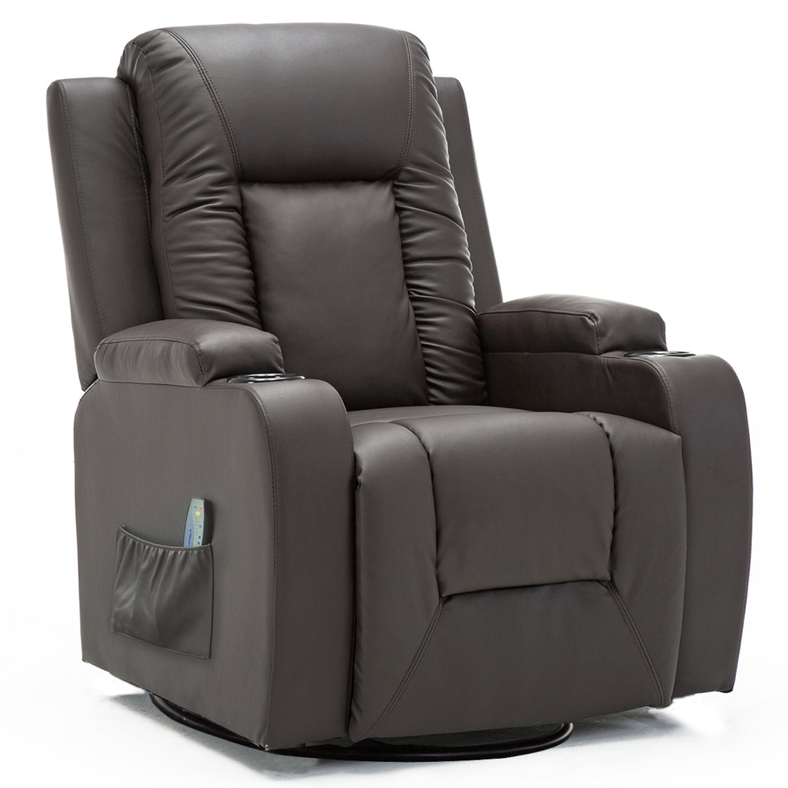 COMHOMA PU Leather Recliner Chair with Heat and Massage - Swivel Rocking Chair for Adults, Single Sofa Seat with Cup Holders & Side Pockets - Perfect for Living Room, Bedroom, Home Theater & Relaxation (Black)