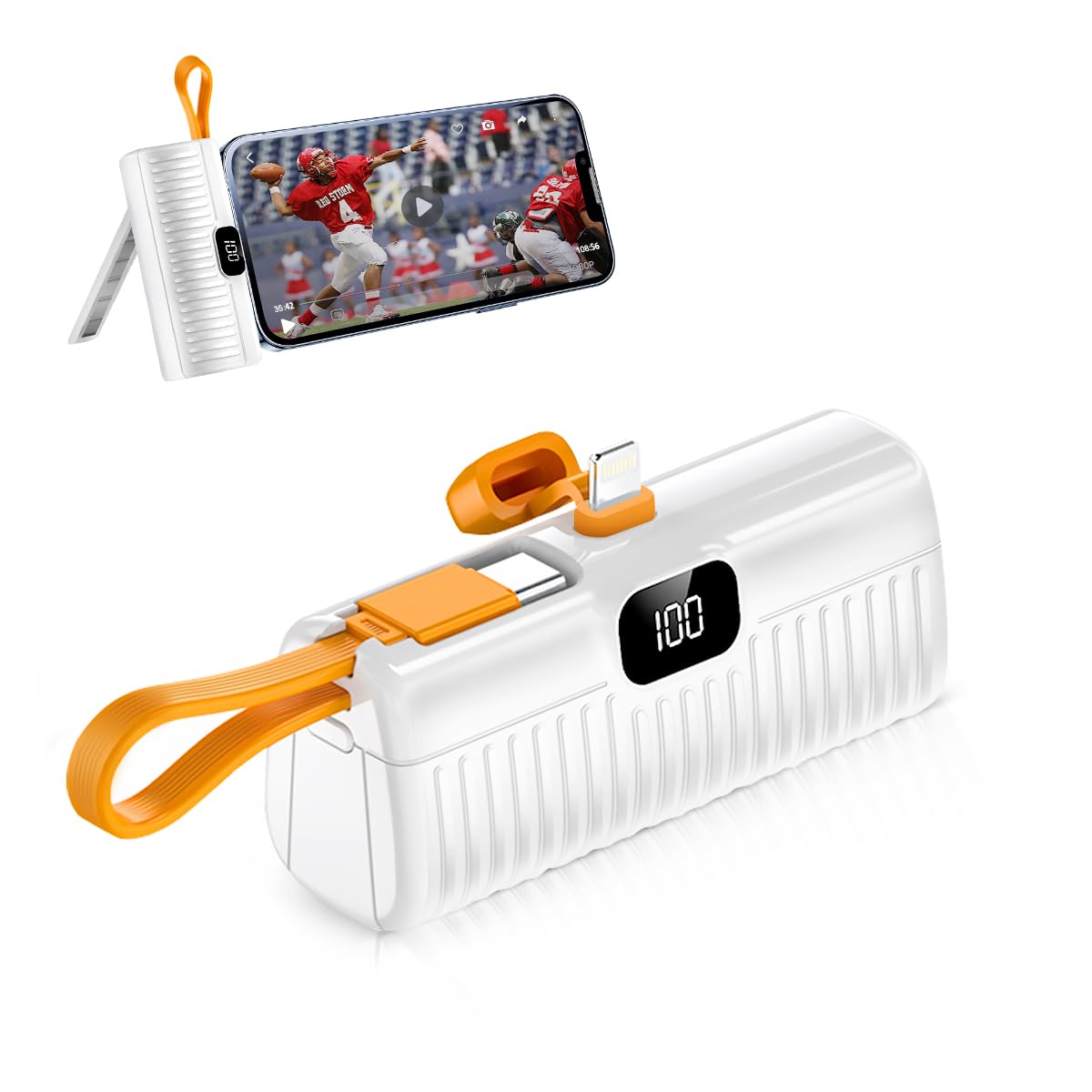 5000mAh Ultra Slim Portable Charger with Built-in USB-C & Lightning Cables - Fast Charging Power Bank for iPhone 15/14/13, Samsung S23/S22 - Airplane Safe & Travel-Friendly - Perfect for Business Trips, Outdoor Adventures, Camping, Hiking - Great for Daily Commute, Gym, Work & Emergency Power Outages - Stay Charged On-The-Go