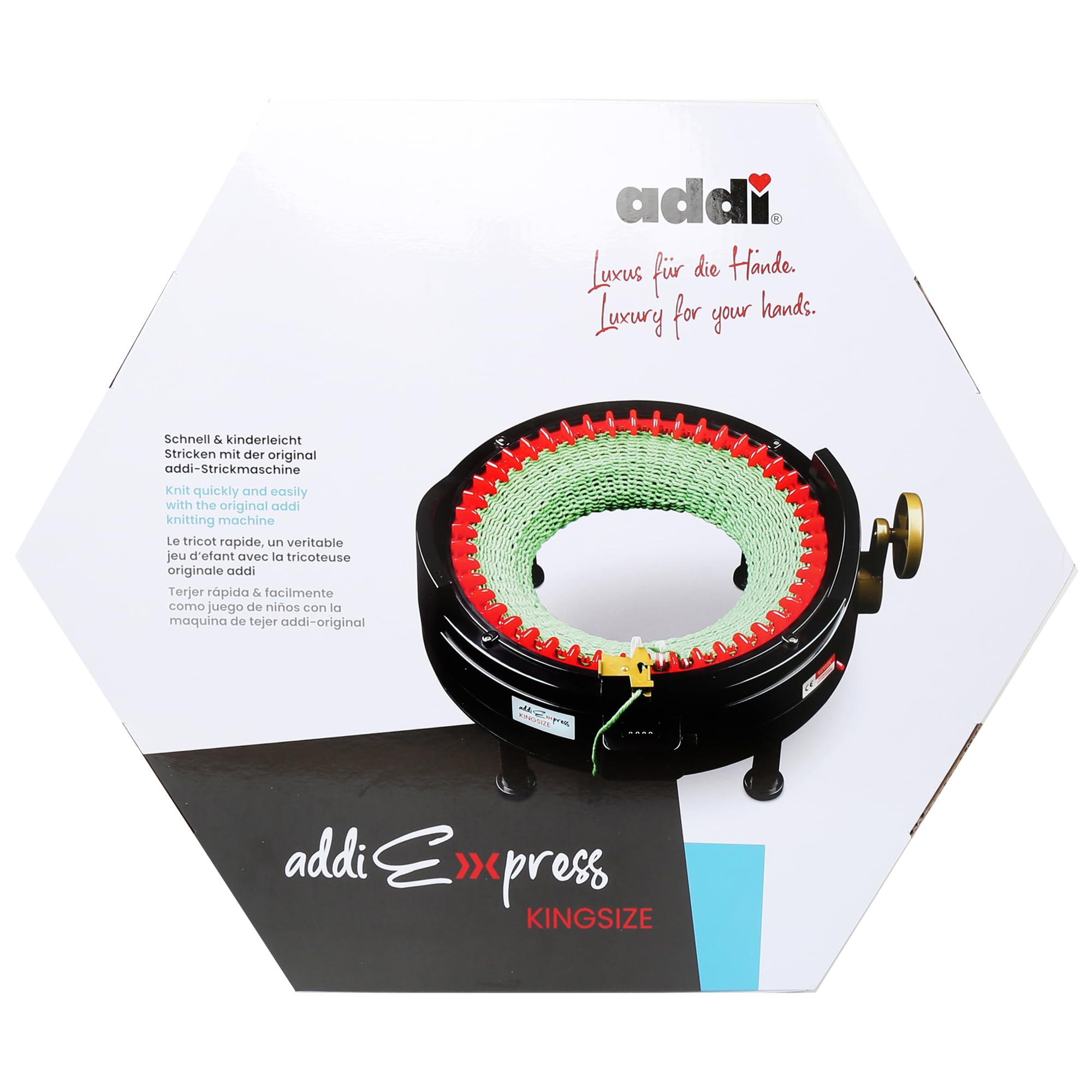 Addi Express King Size Knitting Machine Kit - Extended Version with 46 Needles, Manual Counter, Pattern Book & Accessories | Fast Knitting for Sweaters, Scarves & Blankets | Perfect for Beginners & Advanced Crafters