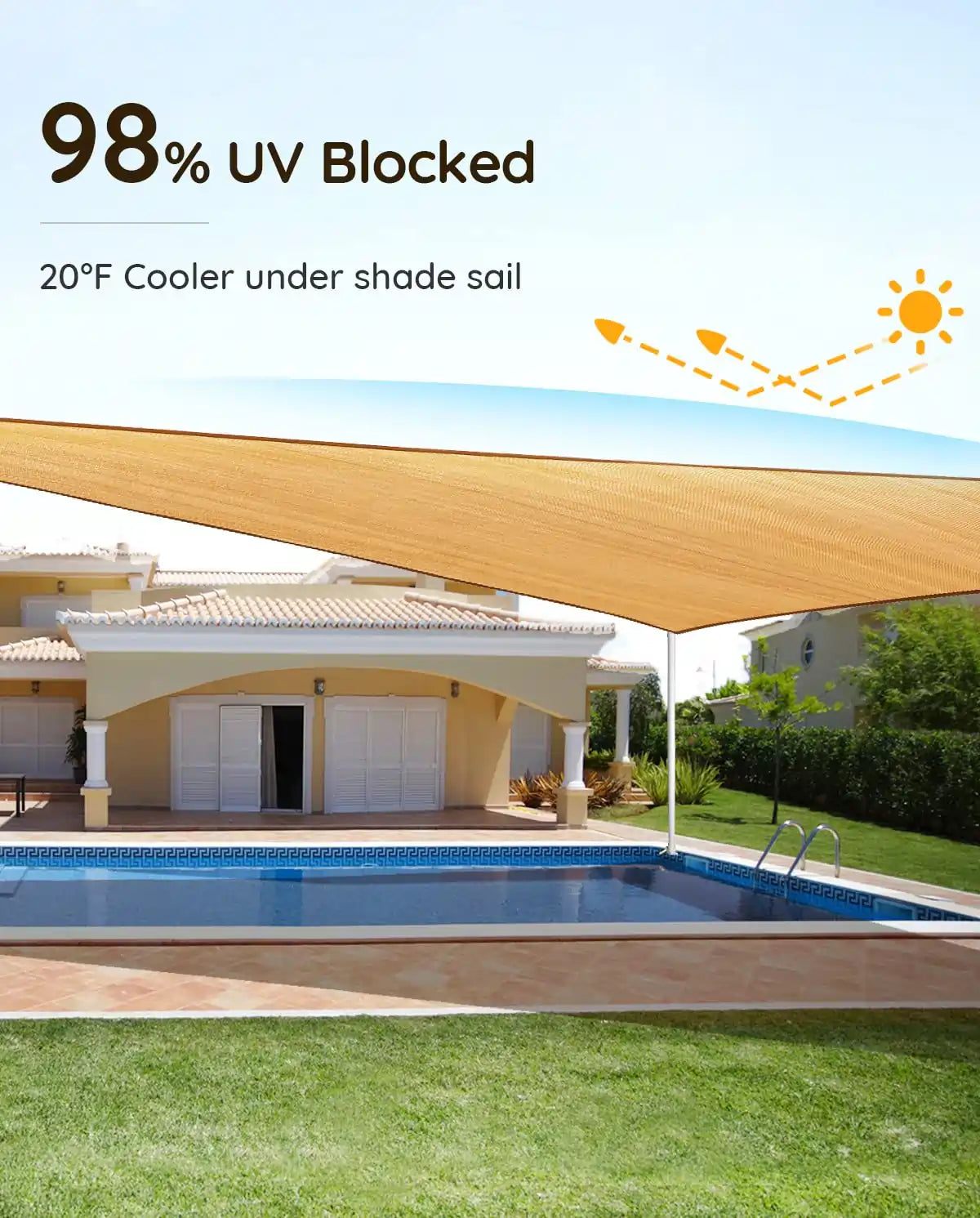 26' x 20' Rectangle Sun Shade Sail - UV Protection Outdoor Canopy for Patio, Garden, Pool & Backyard - Waterproof & Durable Shade Cloth for Sun Shelter