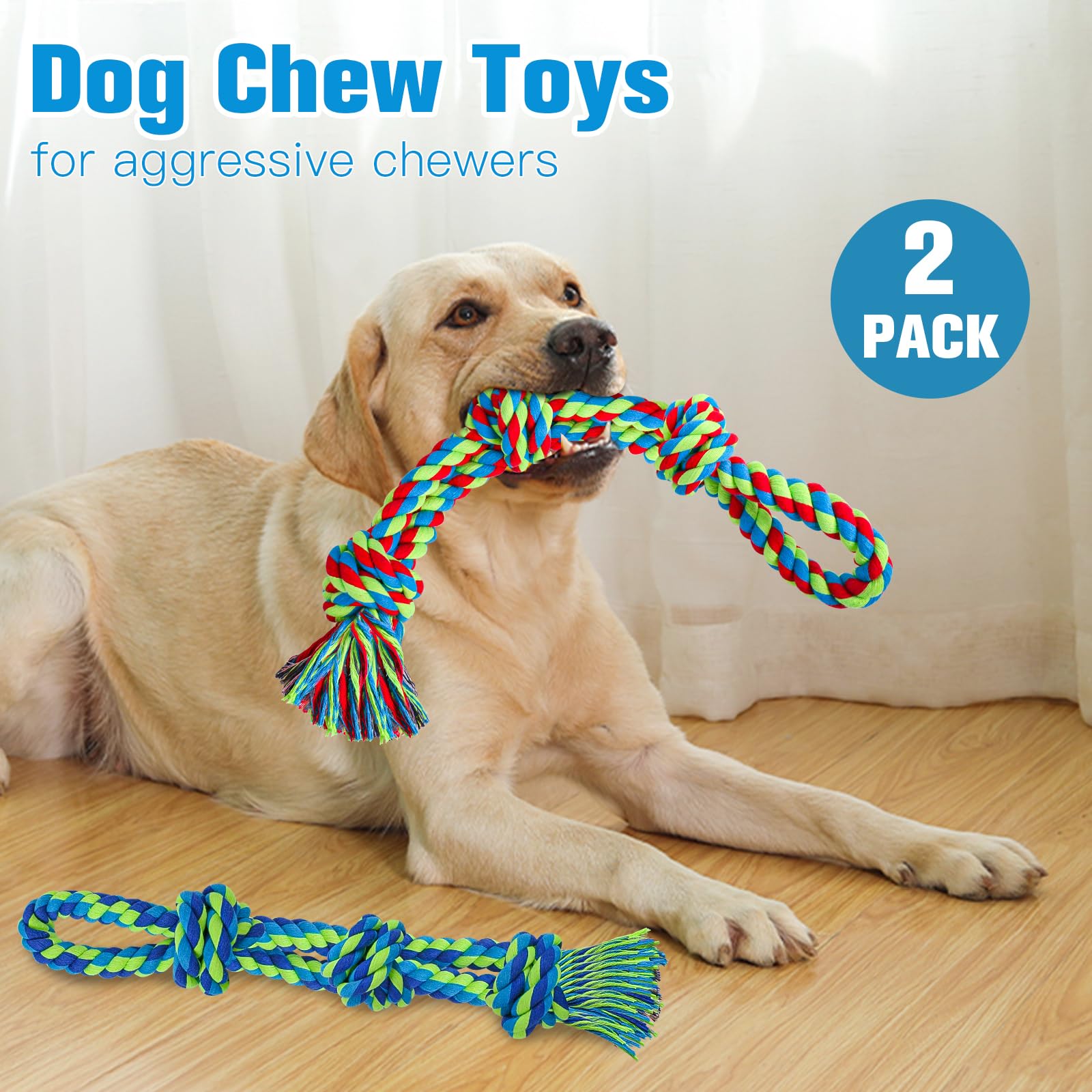 UPSKY Durable Dog Rope Toys - 2 Pack Nearly Indestructible Chew Toys for Medium & Large Dogs | Dental Cleaning, Tug of War, Teething Relief & Aggressive Chewers | Perfect for Playtime, Training & Boredom Relief