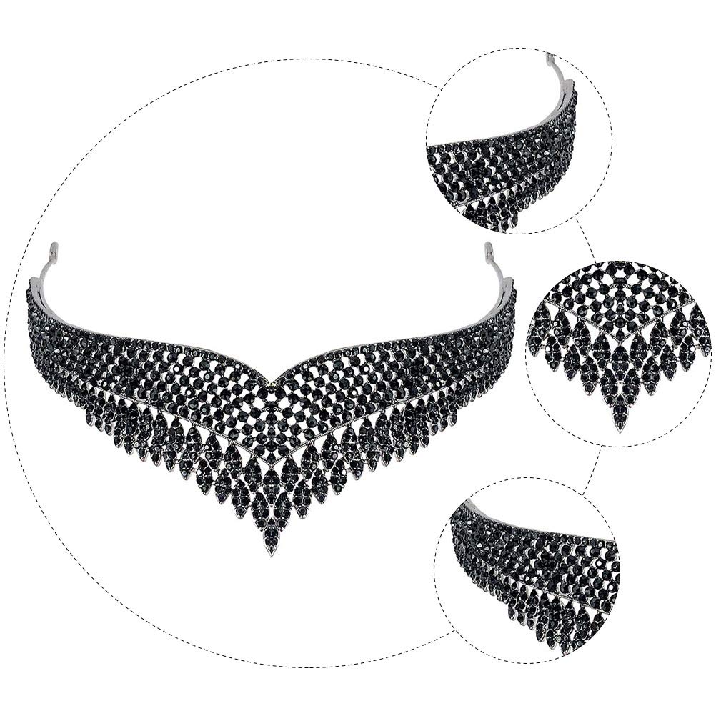 1Pc Baroque Black Crown - Rhinestone Round Pageant Tiara Headband for Wedding, Prom, Birthday, Bride | Elegant Crystal Alloy Headdress with Beaded Detailing - Perfect for Pageants, Special Occasions & Photo Shoots