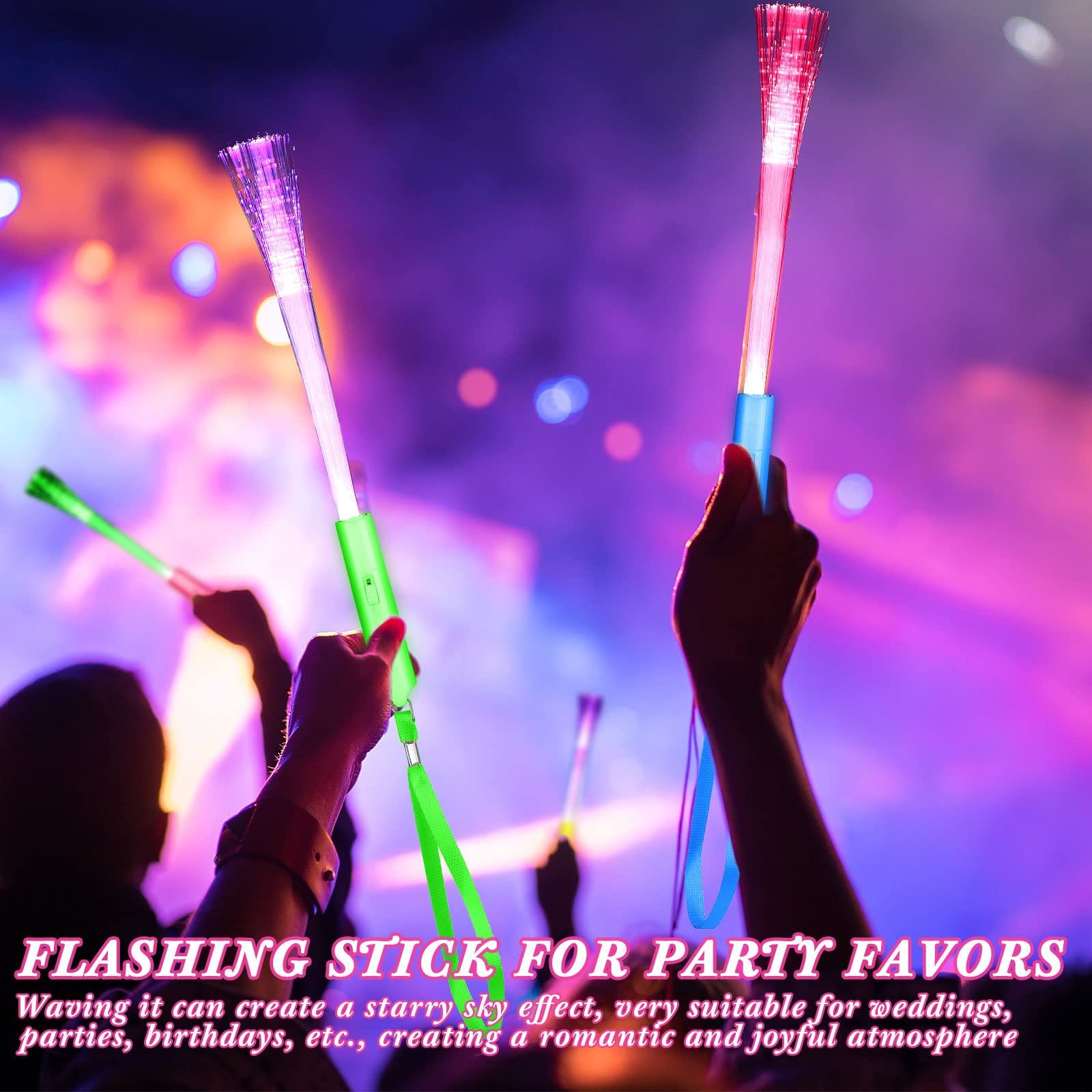 Junkin 360 Pcs Fiber Optic LED Light Up Wands - Glow Sticks with Batteries Included for Parties, Weddings, Birthdays & Carnivals - Perfect for Night Events, Raves, Concerts & Festivals