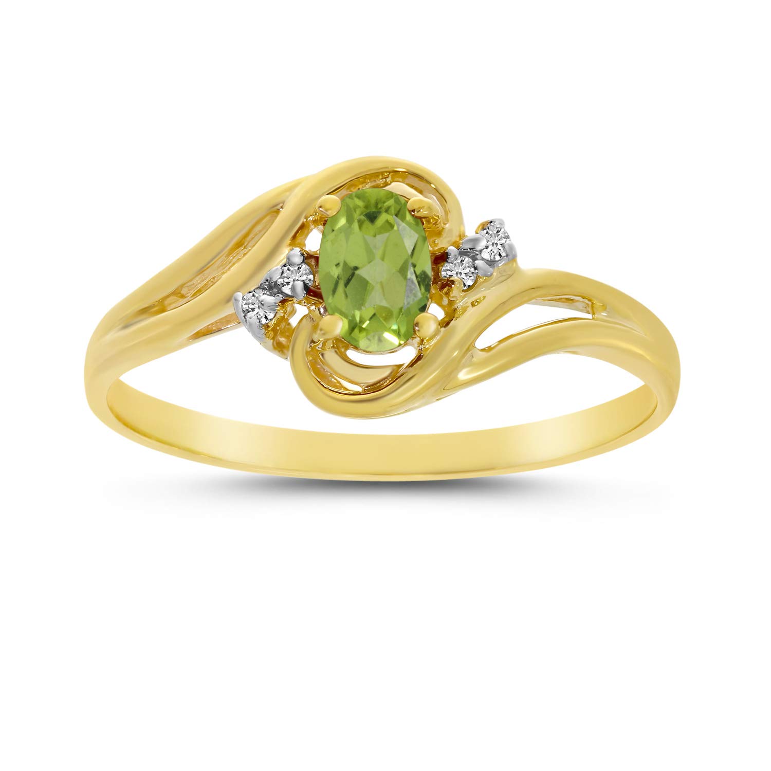 14K Yellow Gold Oval Peridot and Diamond Ring for Women - Elegant Birthstone Jewelry Gift for Anniversary, Engagement or Special Occasions