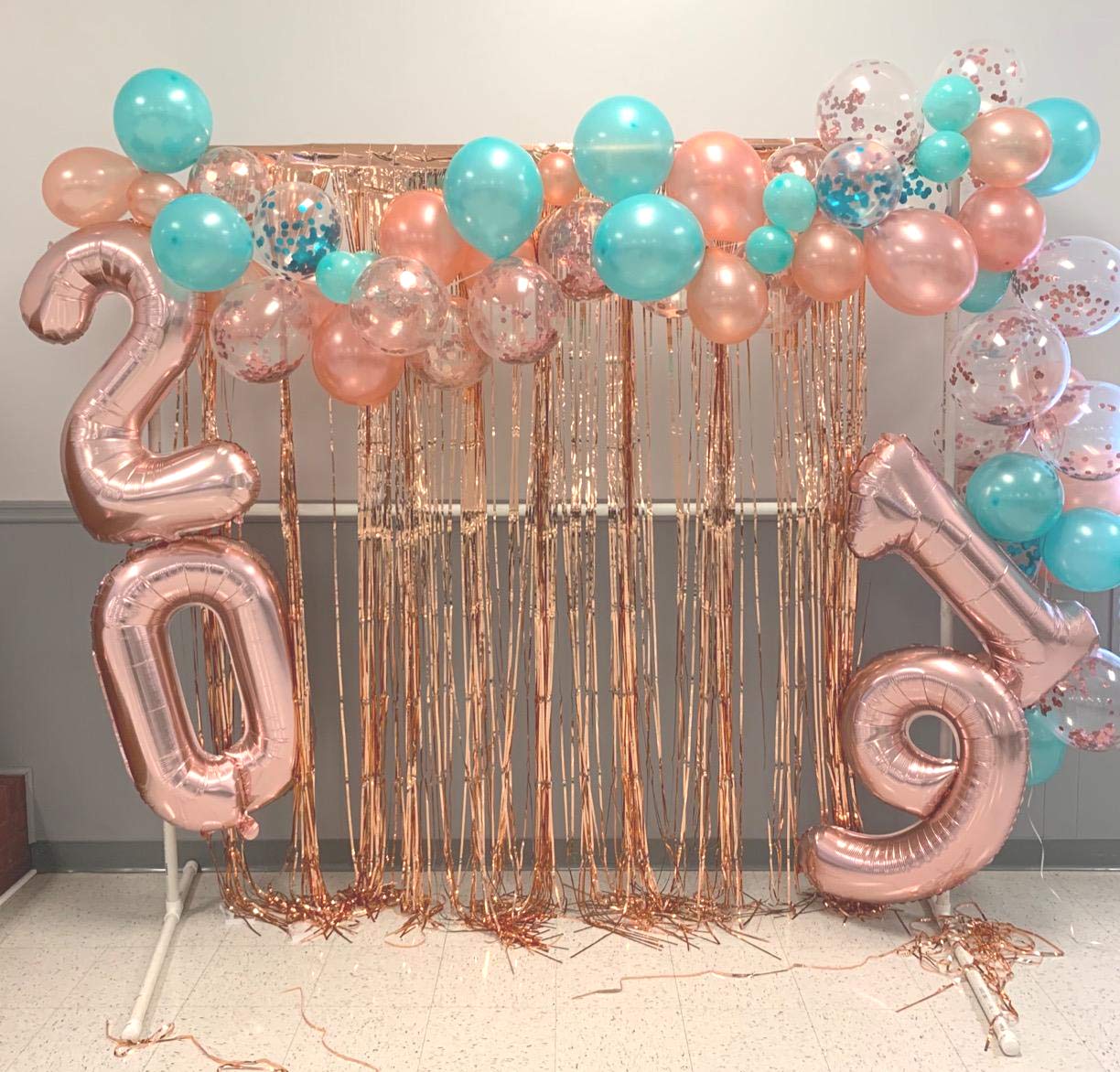 48Pcs 12 Inch Teal & Rose Gold Confetti Balloons - Premium Party Decorations for Birthday, Wedding, Engagement, Graduation - Perfect for Indoor & Outdoor Celebrations, Photo Backdrops & Event Styling