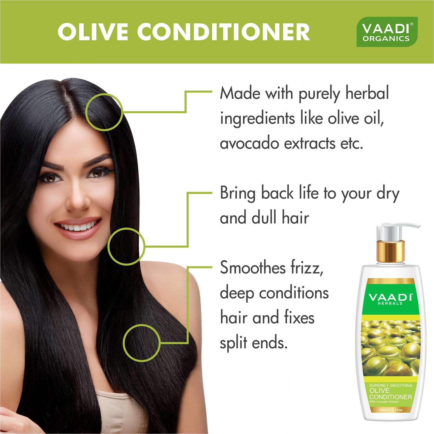 Vaadi Herbals Olive & Avocado Hair Conditioner - 350ml | Deep Moisturizing & Nourishing for Dry, Damaged Hair | Perfect for Daily Use & Salon-Like Results at Home